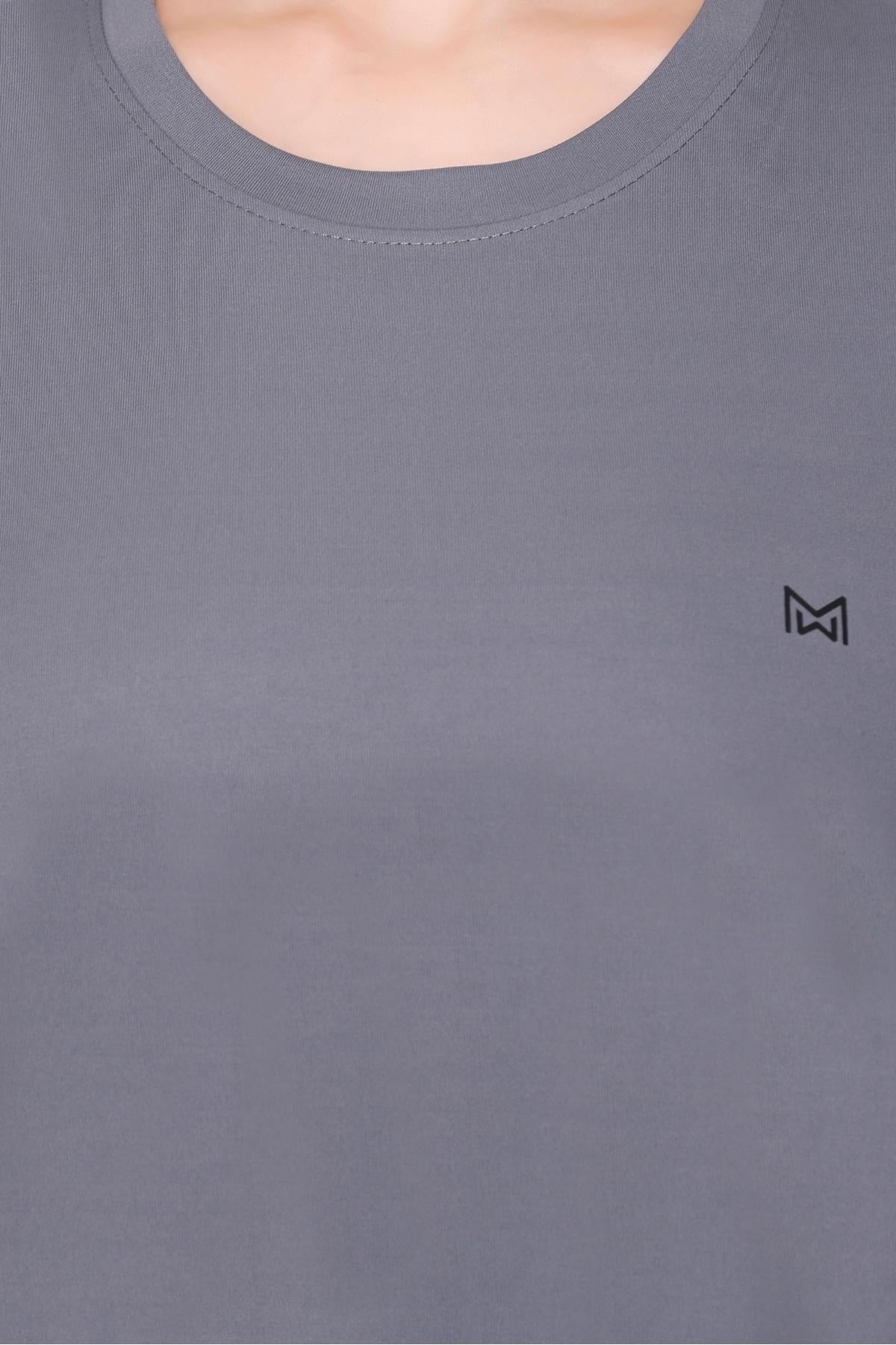 White Moon Women Self Design Round Neck Polyester Sports Gym T-Shirt