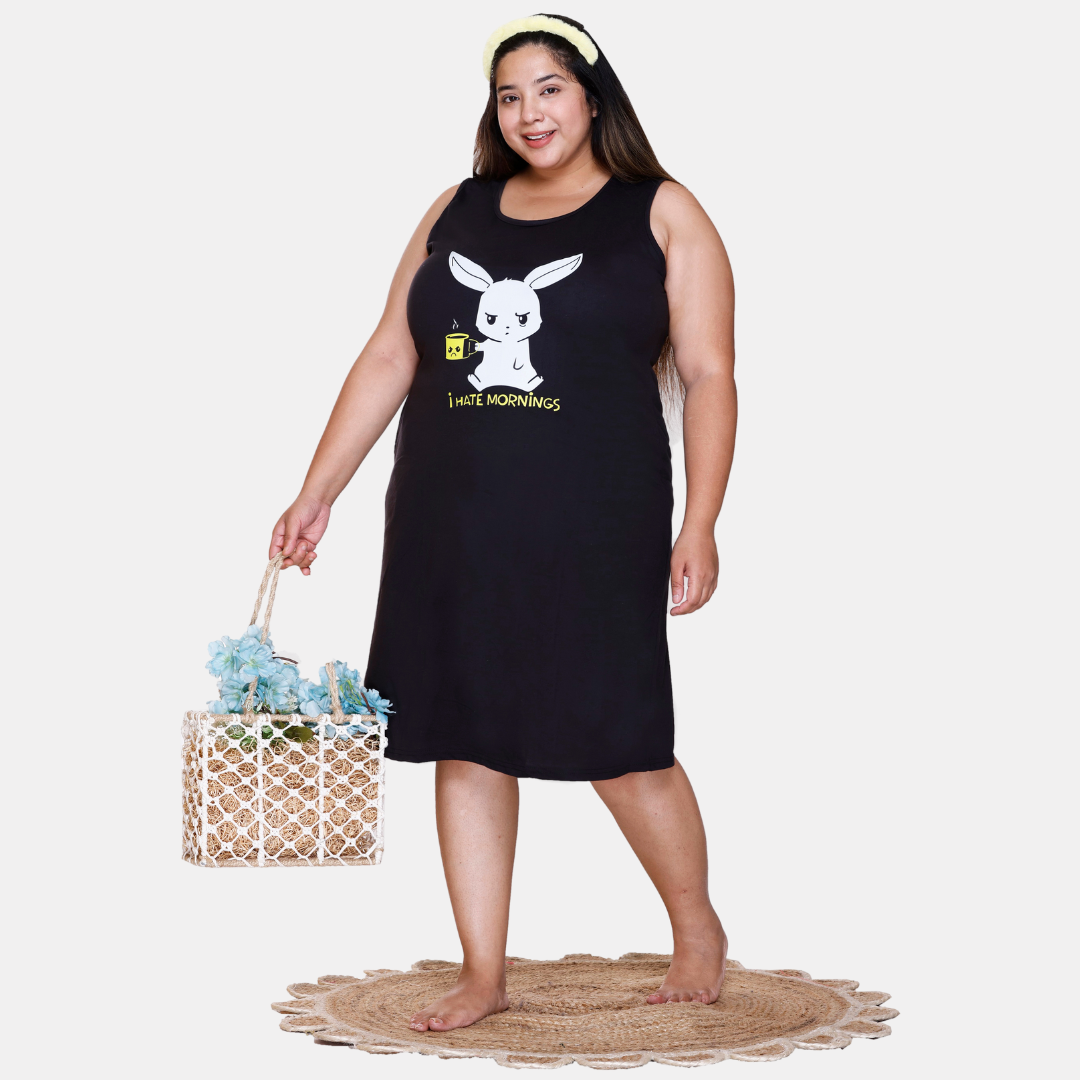 White Moon Plus Size Nighty for Women (Black)