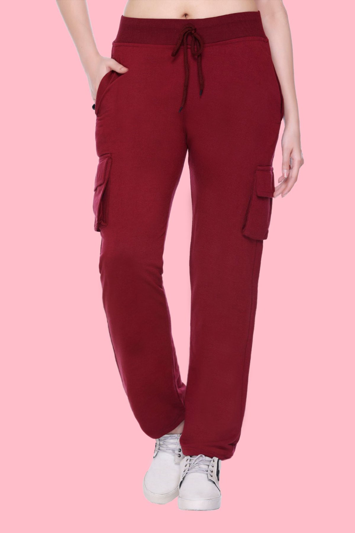 White Moon Women Solid Maroon Track Pants