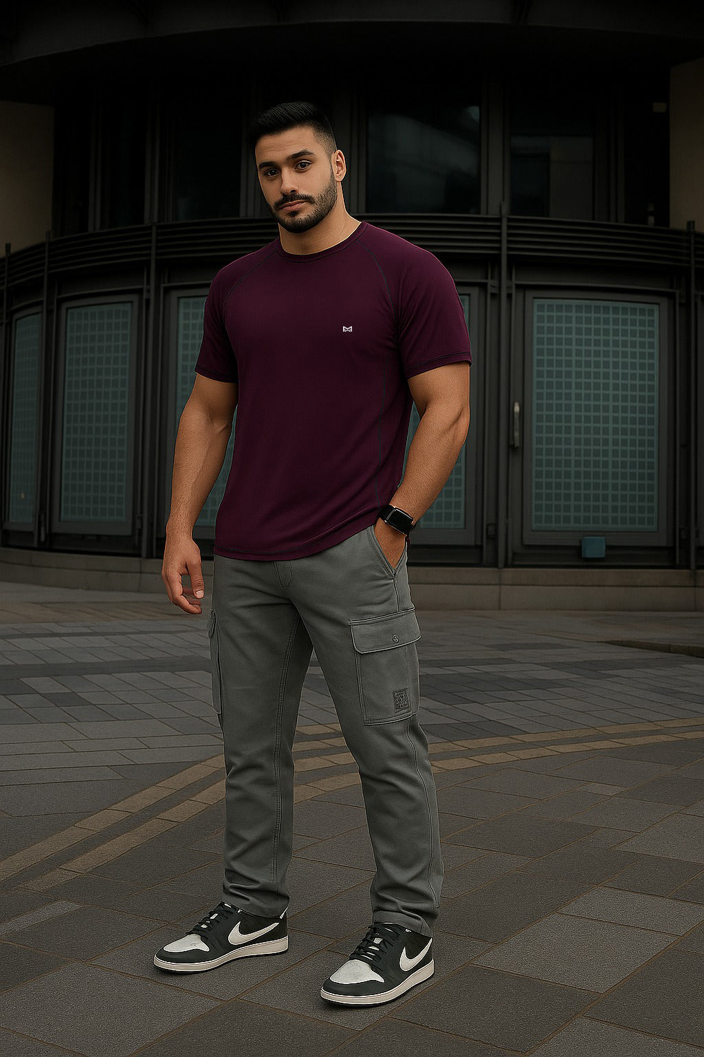White Moon Gym T Shirt for Men Workout (Maroon)