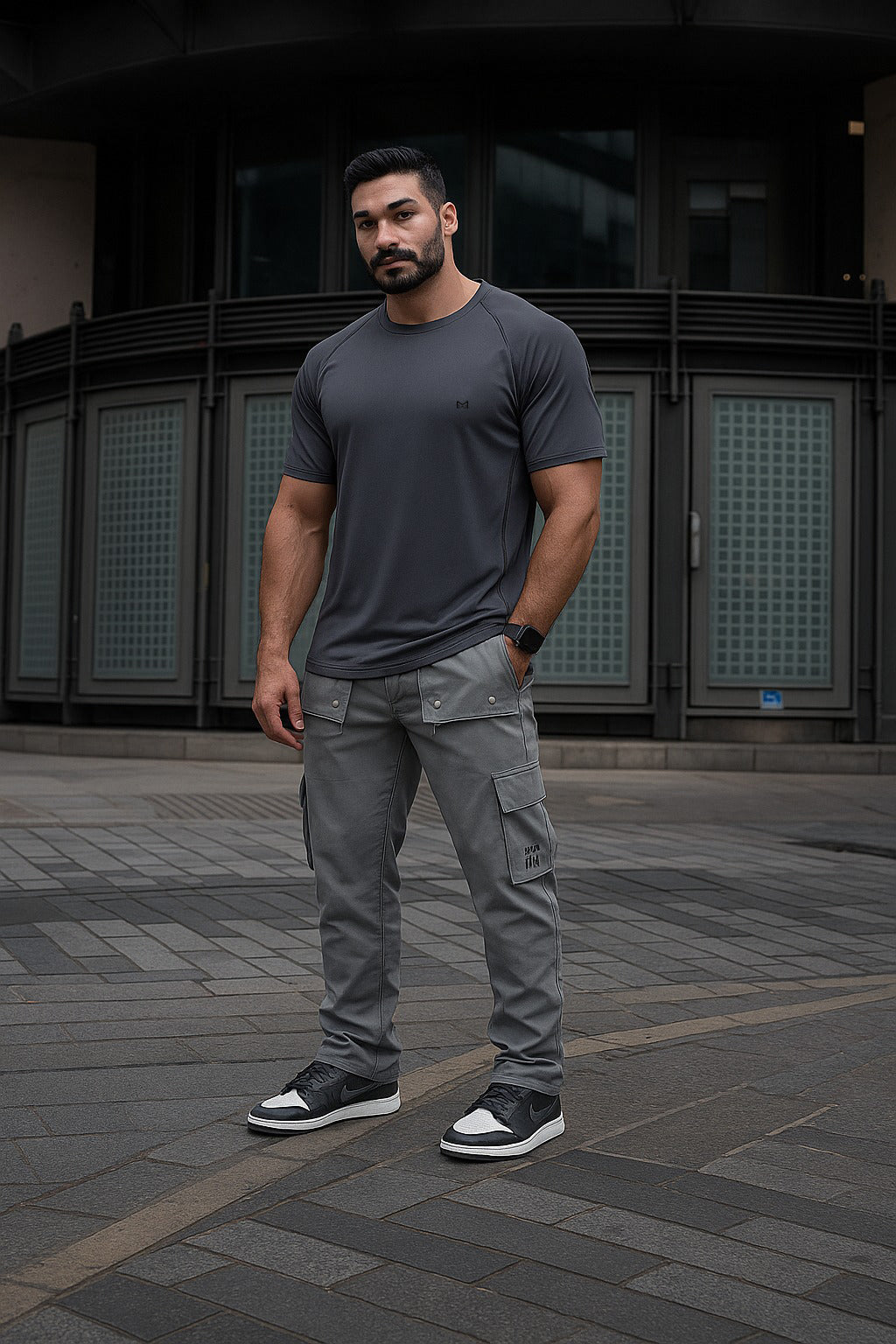 White Moon Gym T Shirt for Men Workout (Grey)