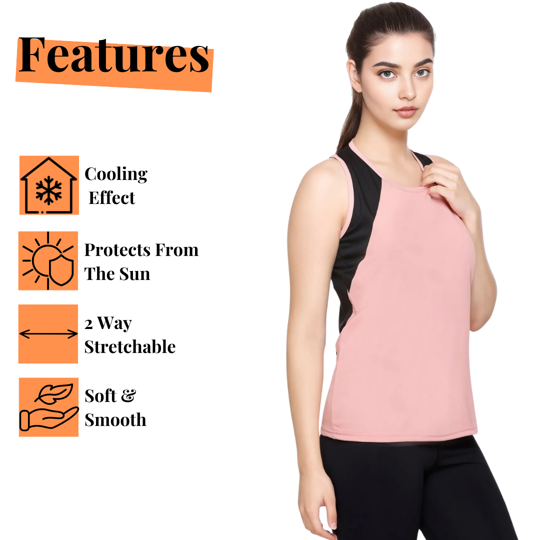 White Moon Women's Dry Fit Polyester Sleeveless T-Shirt (Pink)