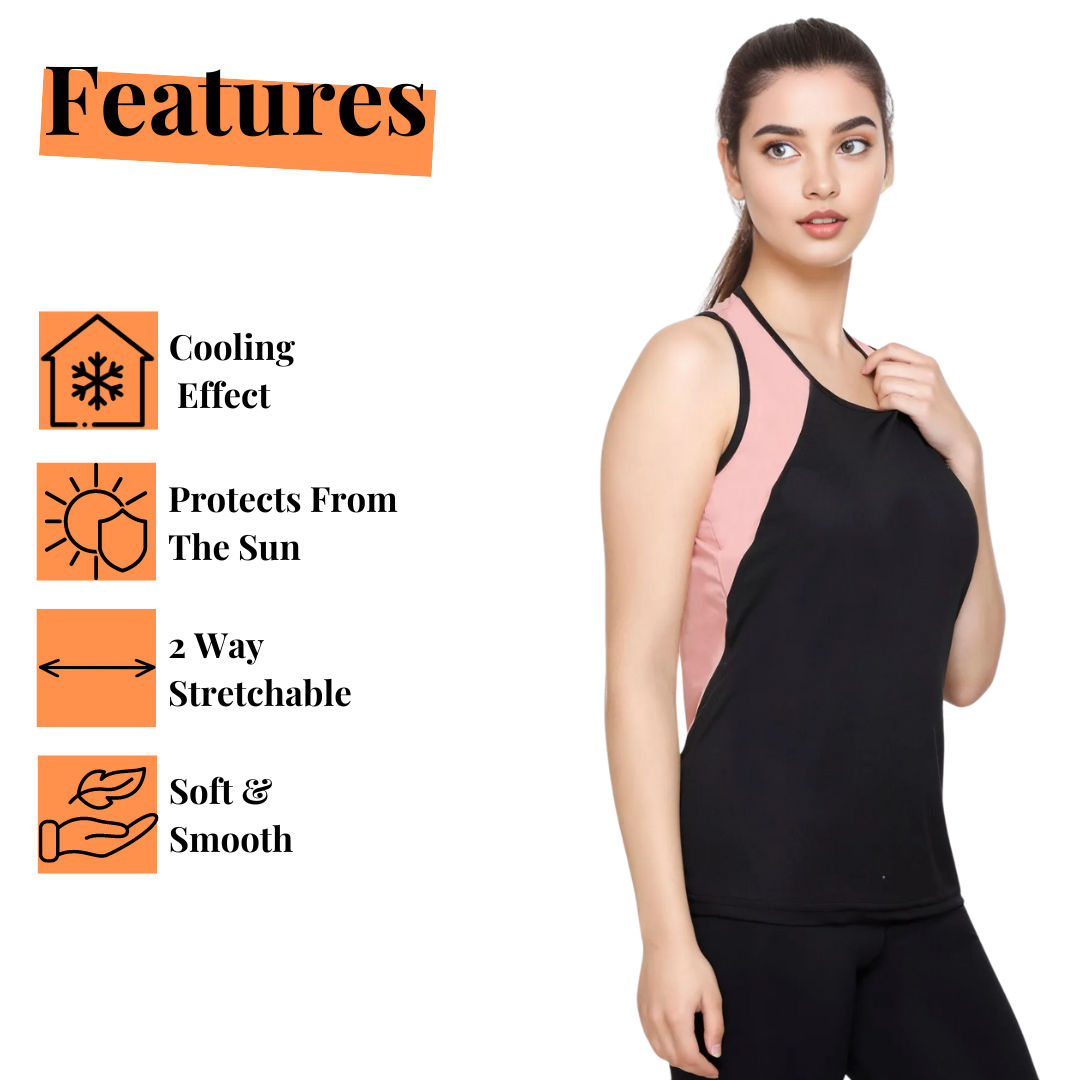 White Moon Women's Dry Fit Polyester Sleeveless T-Shirt (Black)