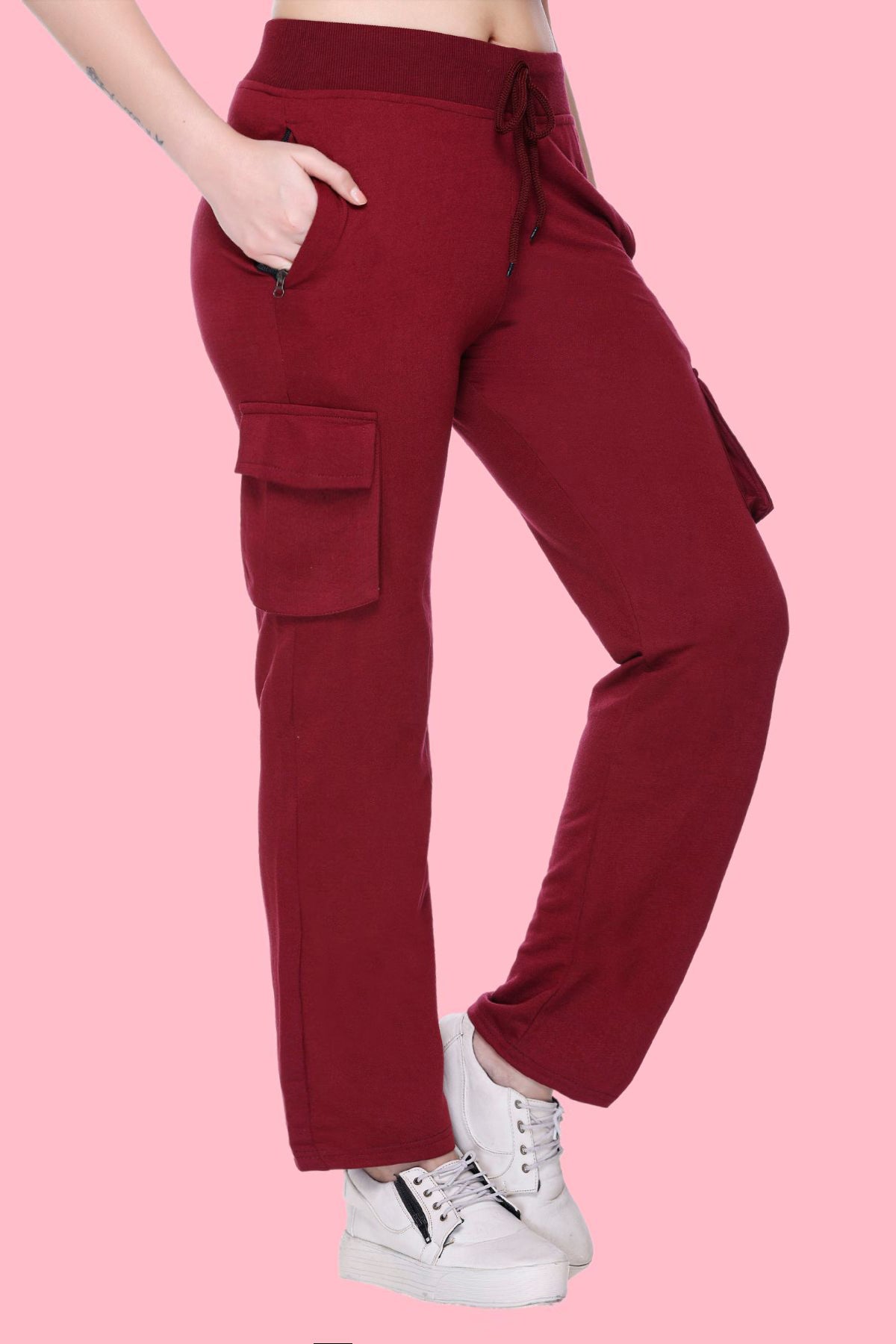 White Moon Women Solid Maroon Track Pants