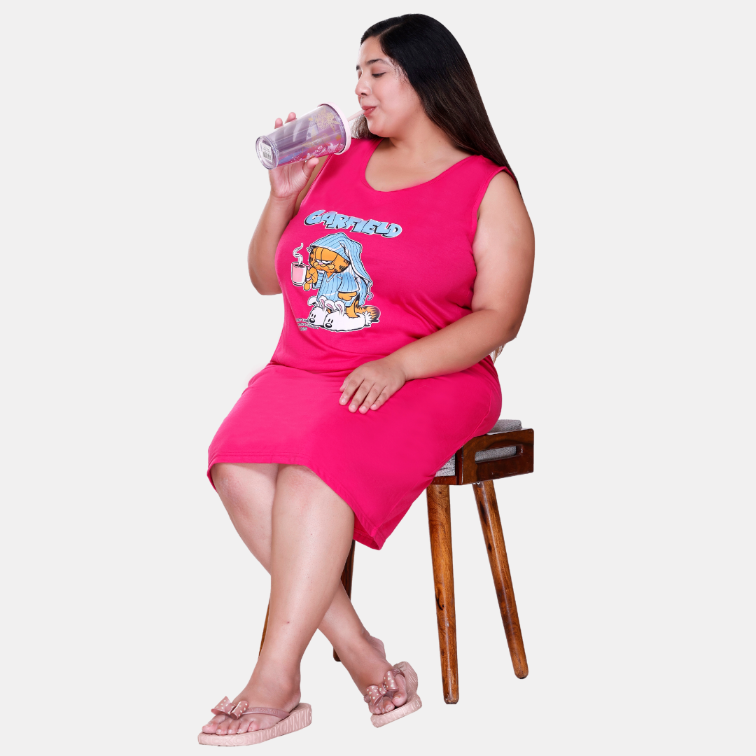 White Moon Plus Size Nighty for Women (Pink)