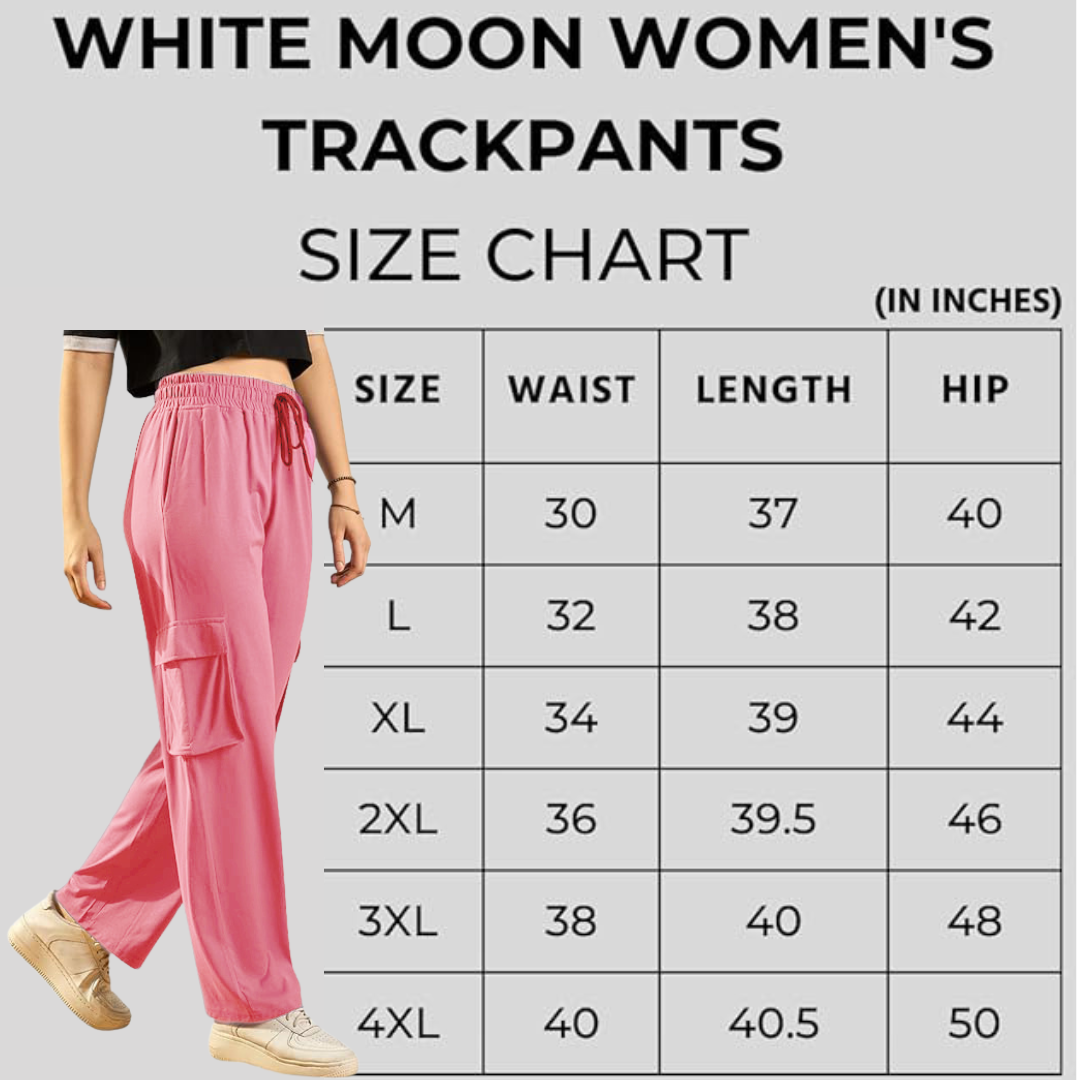 White Moon Women's Cotton Regular Fit Mid Rise Cargo Gym Joggers (Black)