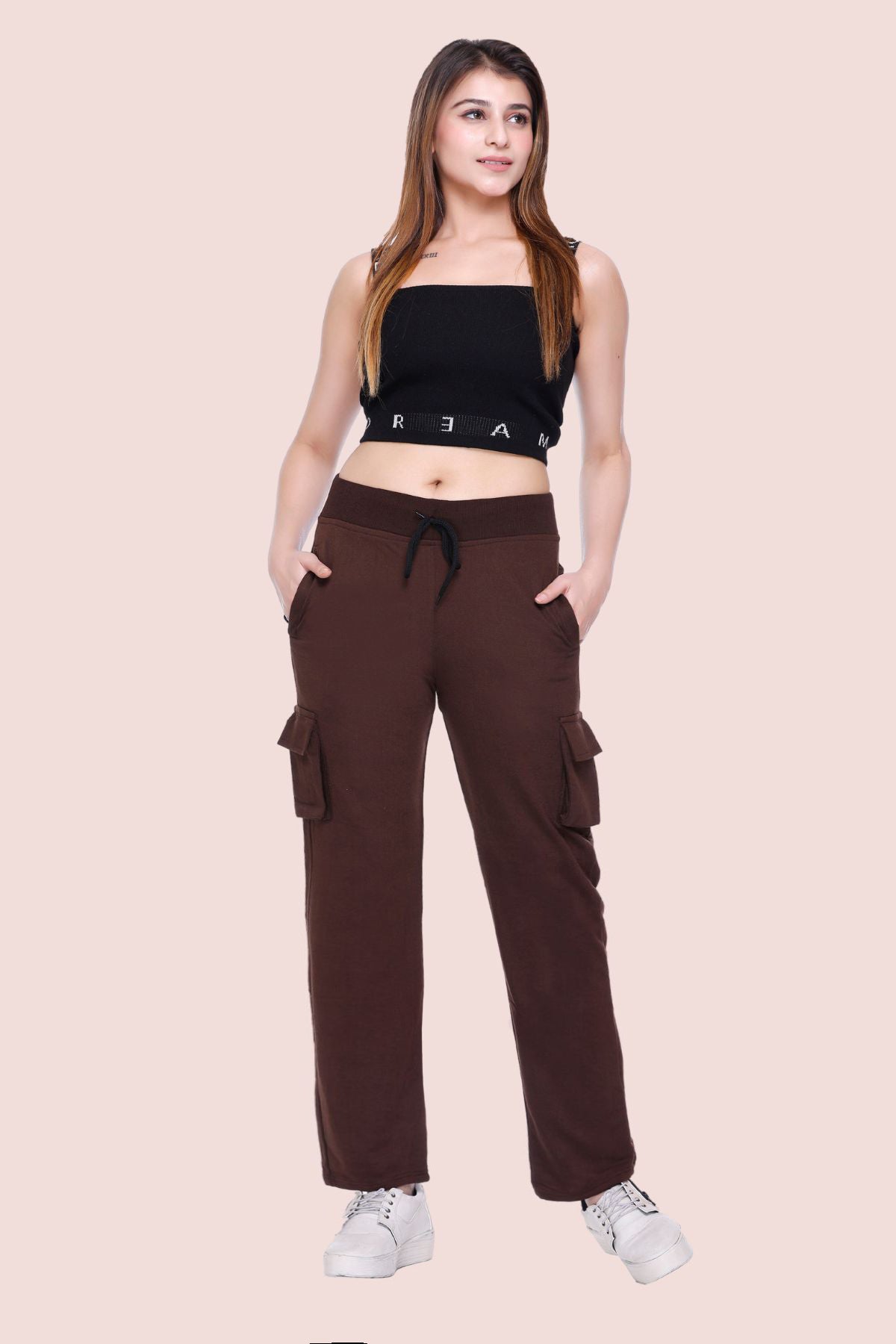 White Moon  Women Solid Coffee Track Pants