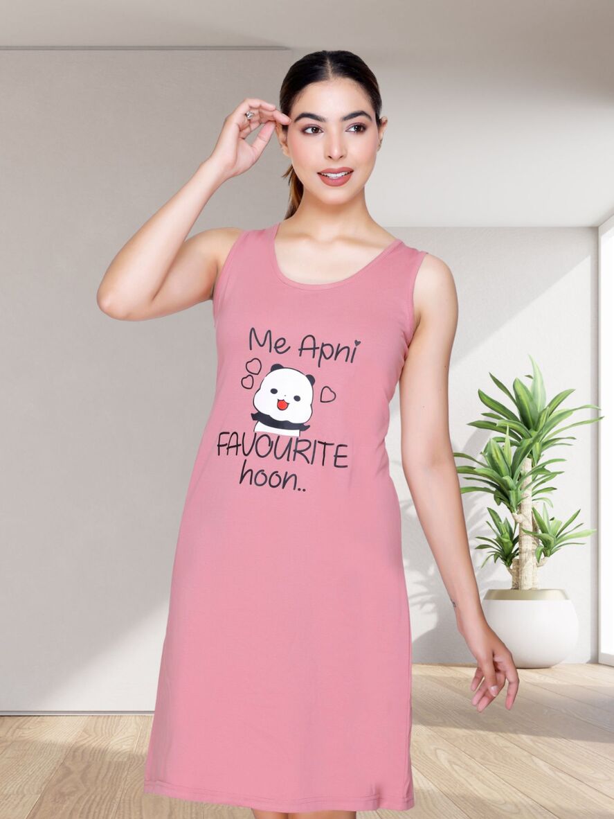 Pink Ladies Sleeveless Night Dress Shop Lace Detail Sleeveless