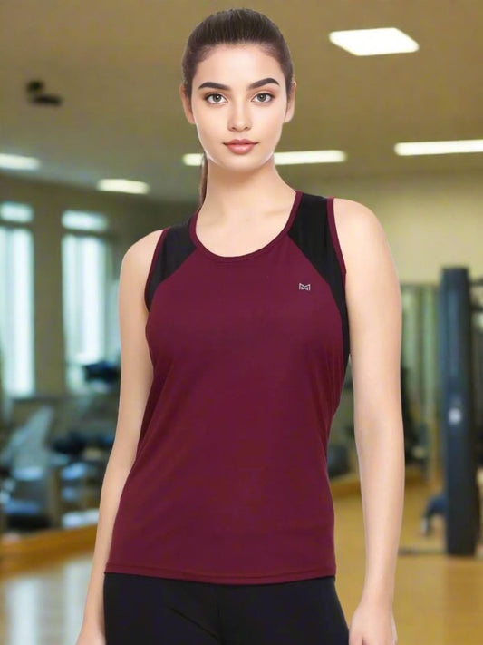 White Moon Women's Dry Fit Polyester Sleeveless T-Shirt (Maroon)