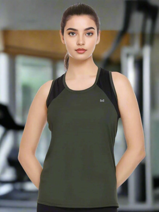 White Moon Women's Dry Fit Polyester Sleeveless T-Shirt (Olive)