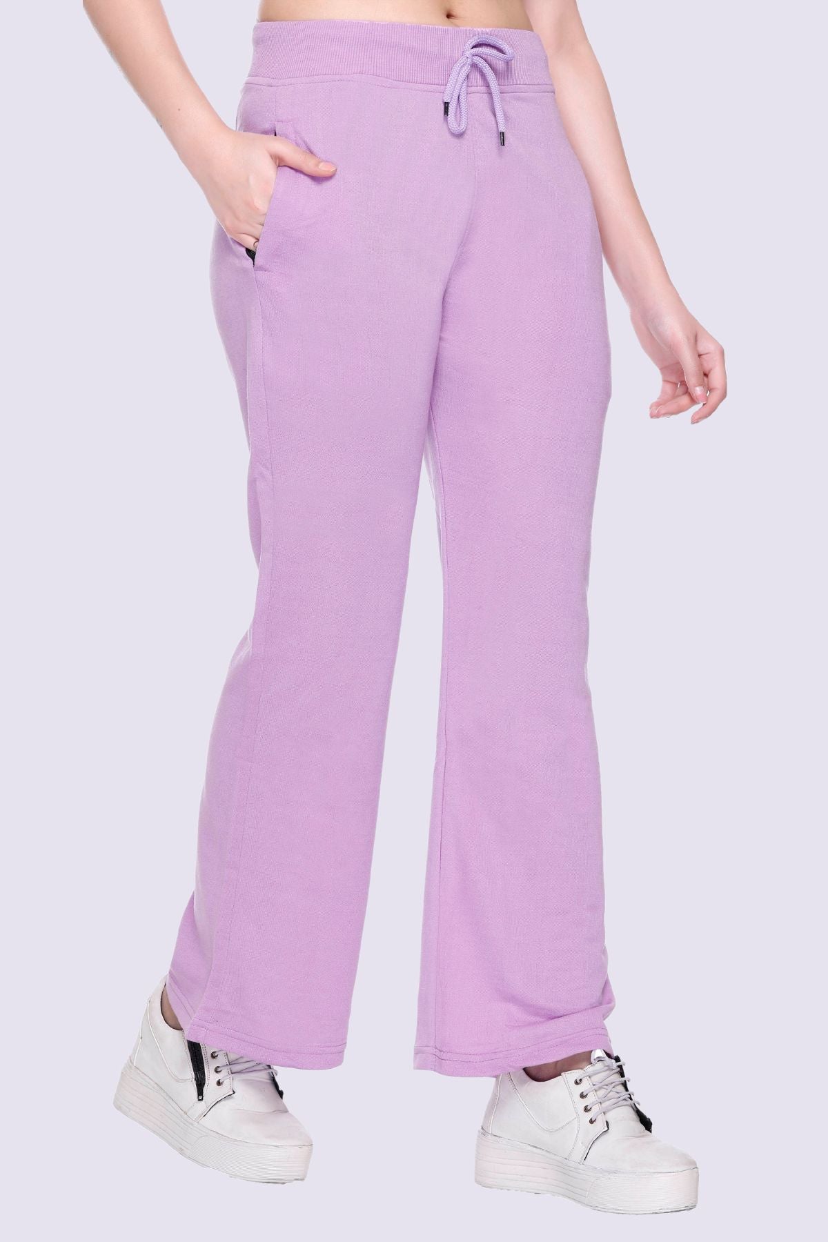 White Moon  Women Solid Lavender Bootcut Track Pants