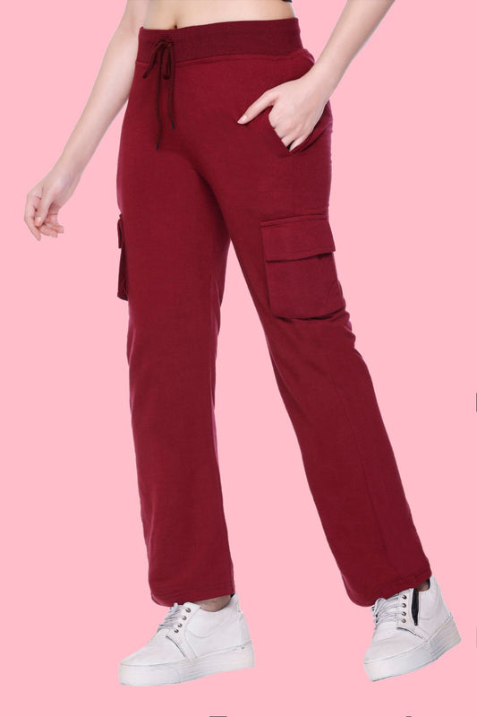 White Moon Women Solid Maroon Track Pants