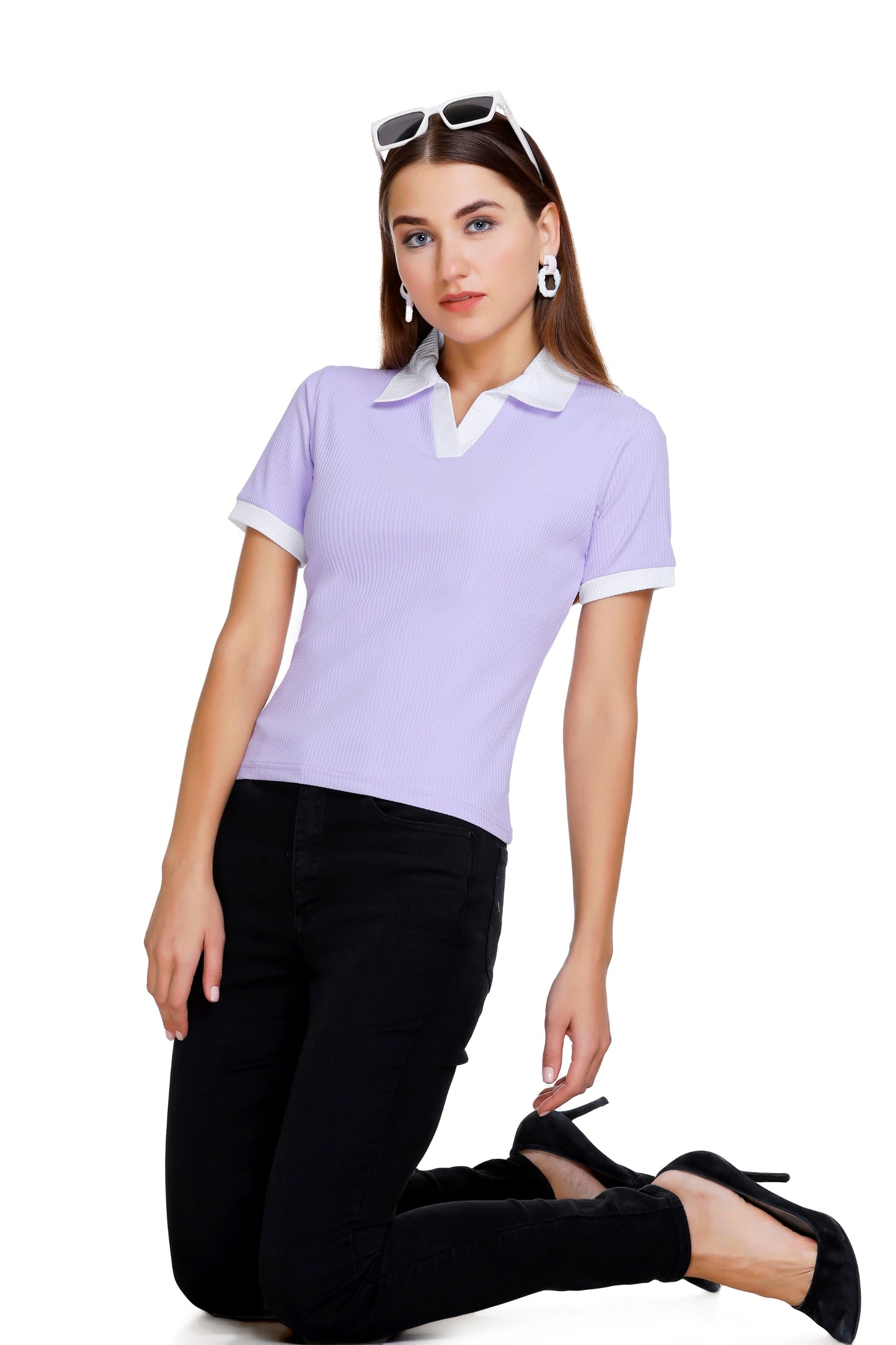 White Moon Women Collar Top (Move)