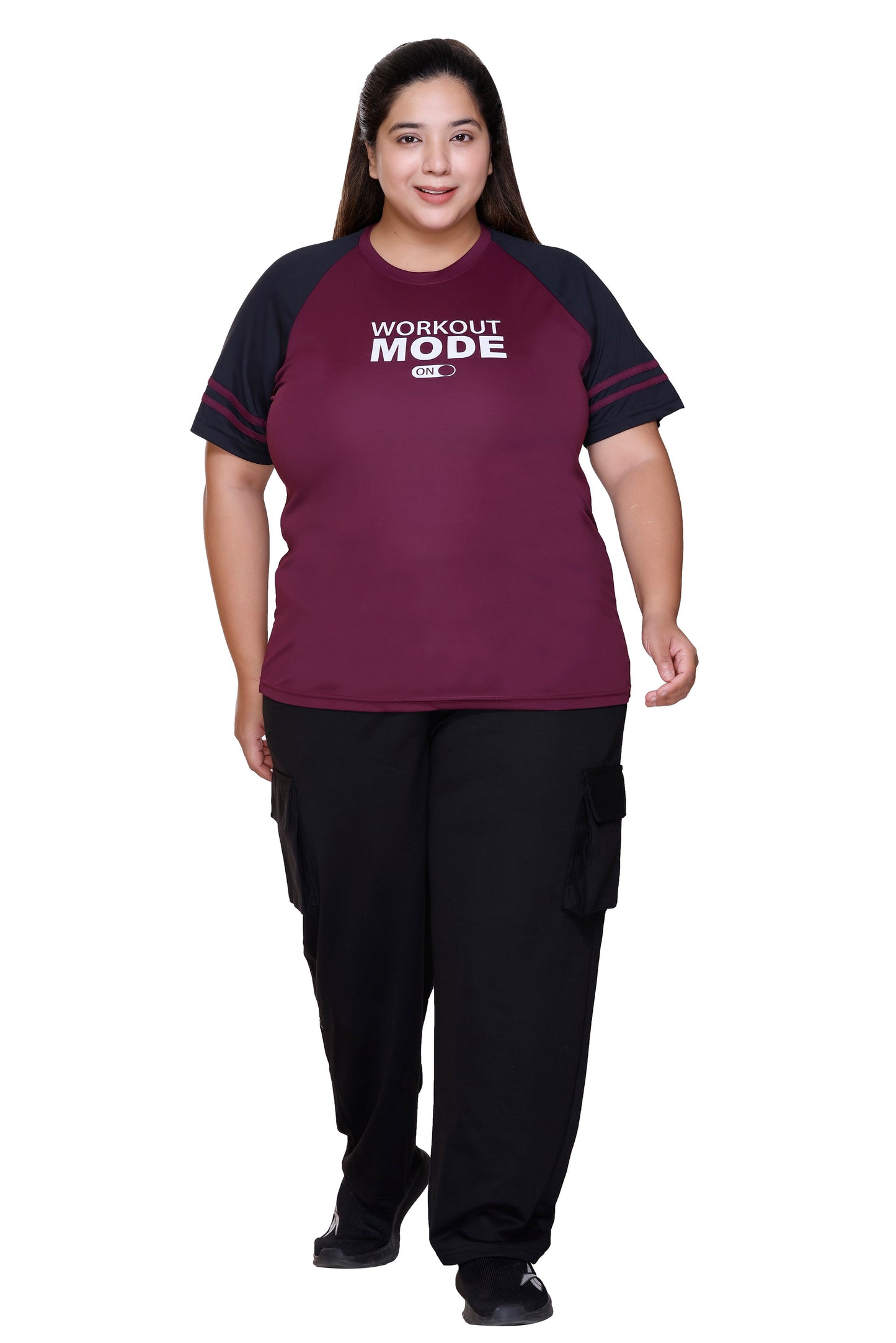 White Moon Women Plus Size Gym T Shirt (Maroon)