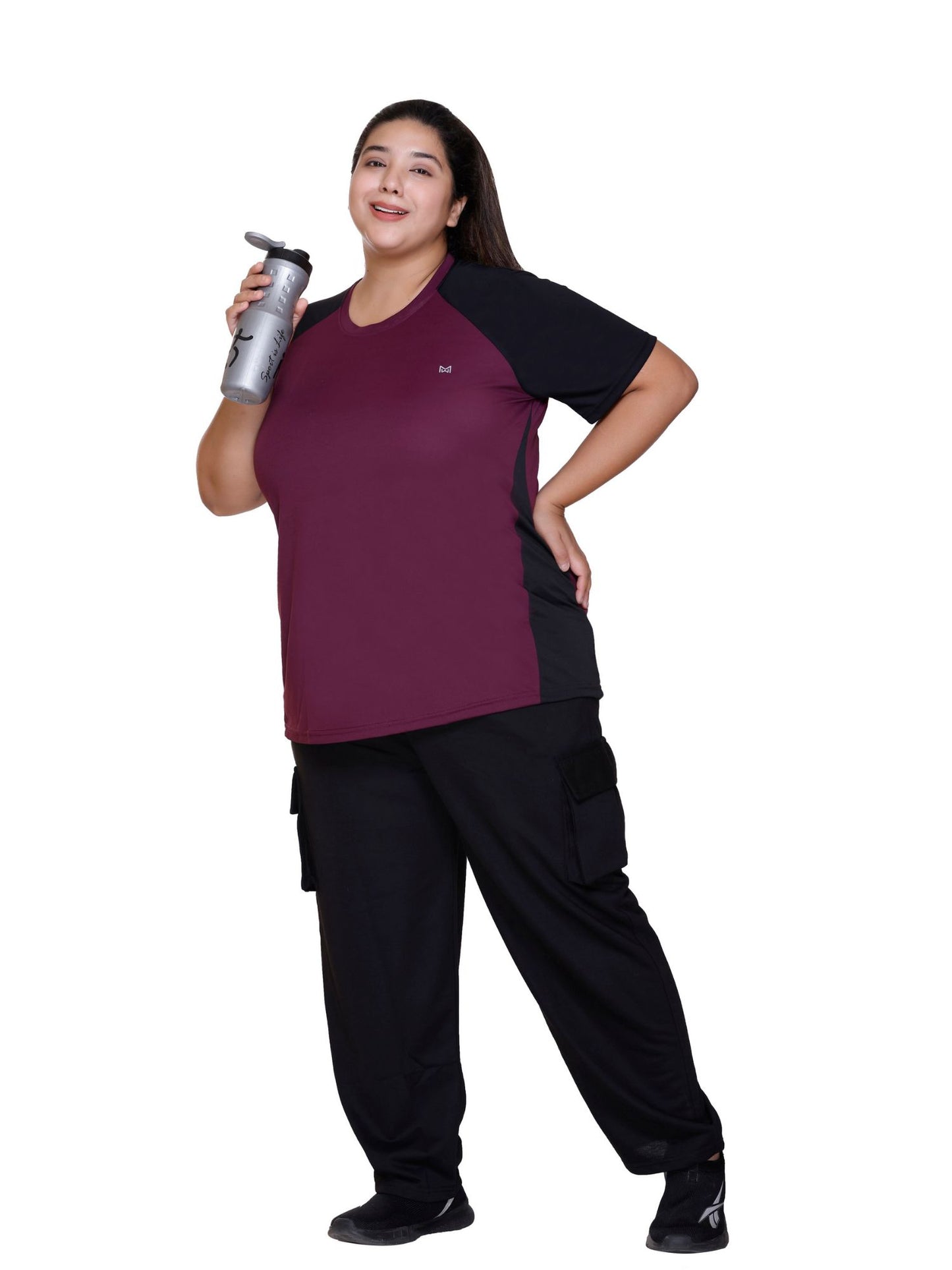 White Moon Women Plus Size Gym T-Shirt (Maroon)