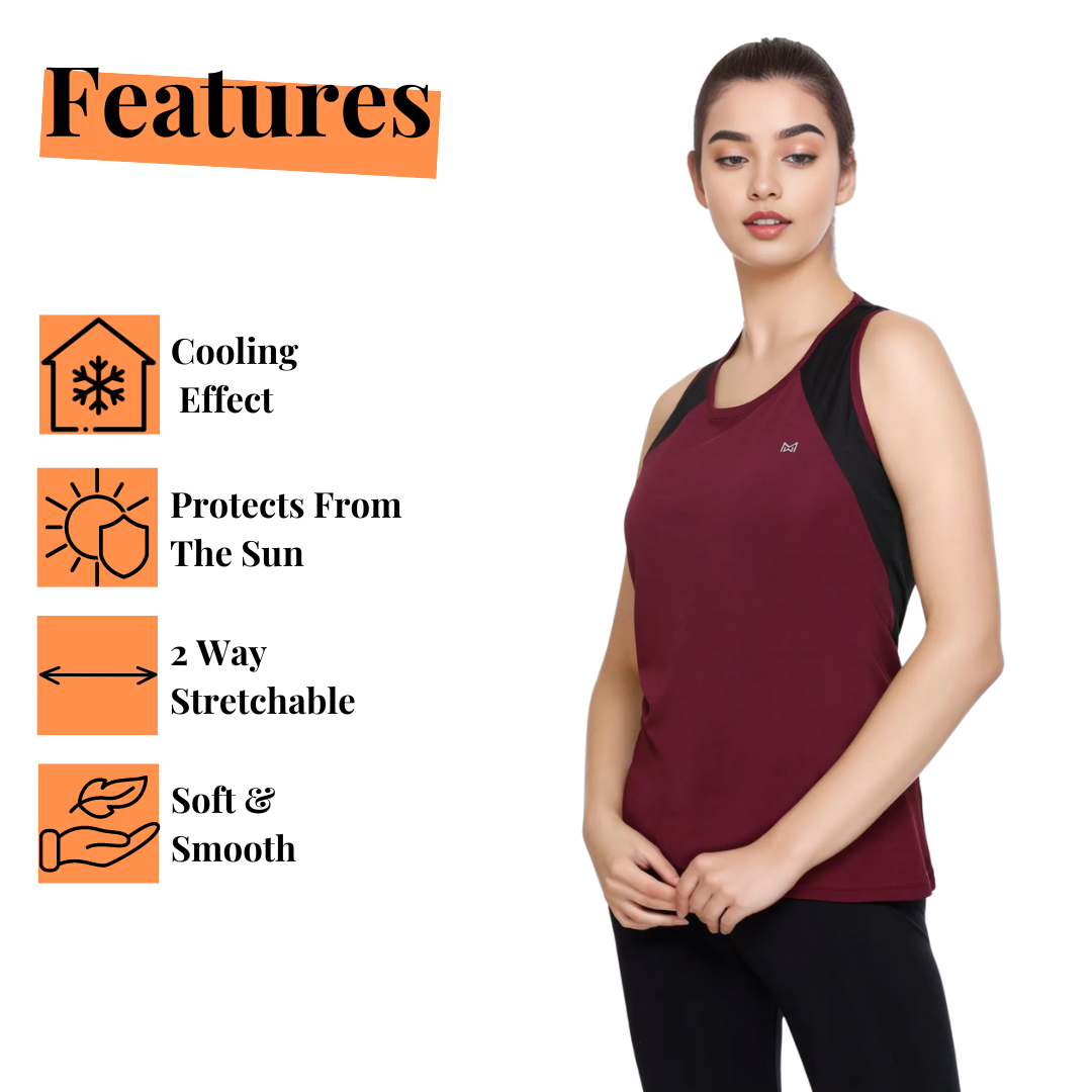 White Moon Women's Dry Fit Polyester Sleeveless T-Shirt (Maroon)