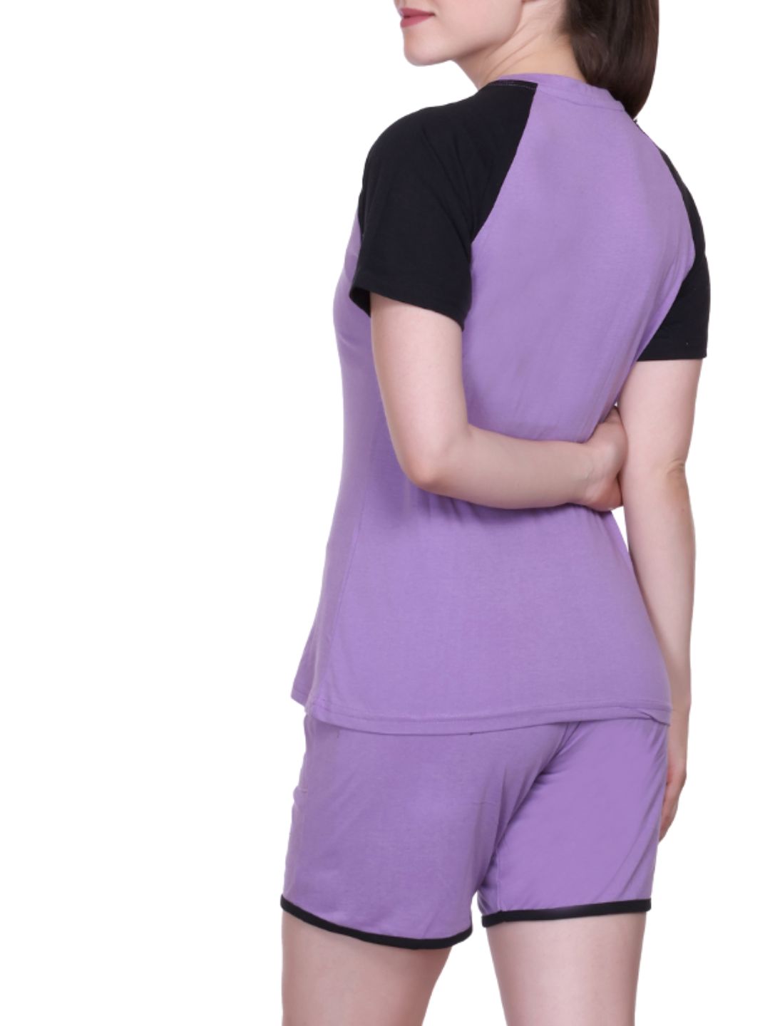 White Moon Women's Cotton Half Sleeve T-Shirt & Short Pyjama Set (Lavender)