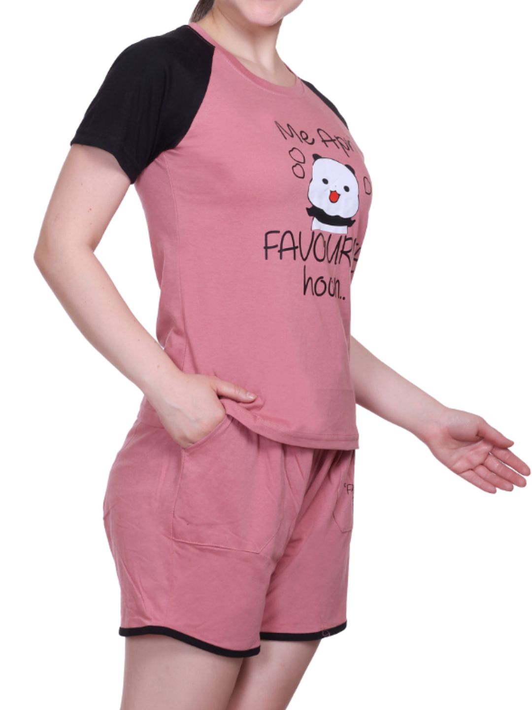White Moon Women's Cotton Half Sleeve T-Shirt & Short Pyjama Set (Onion)