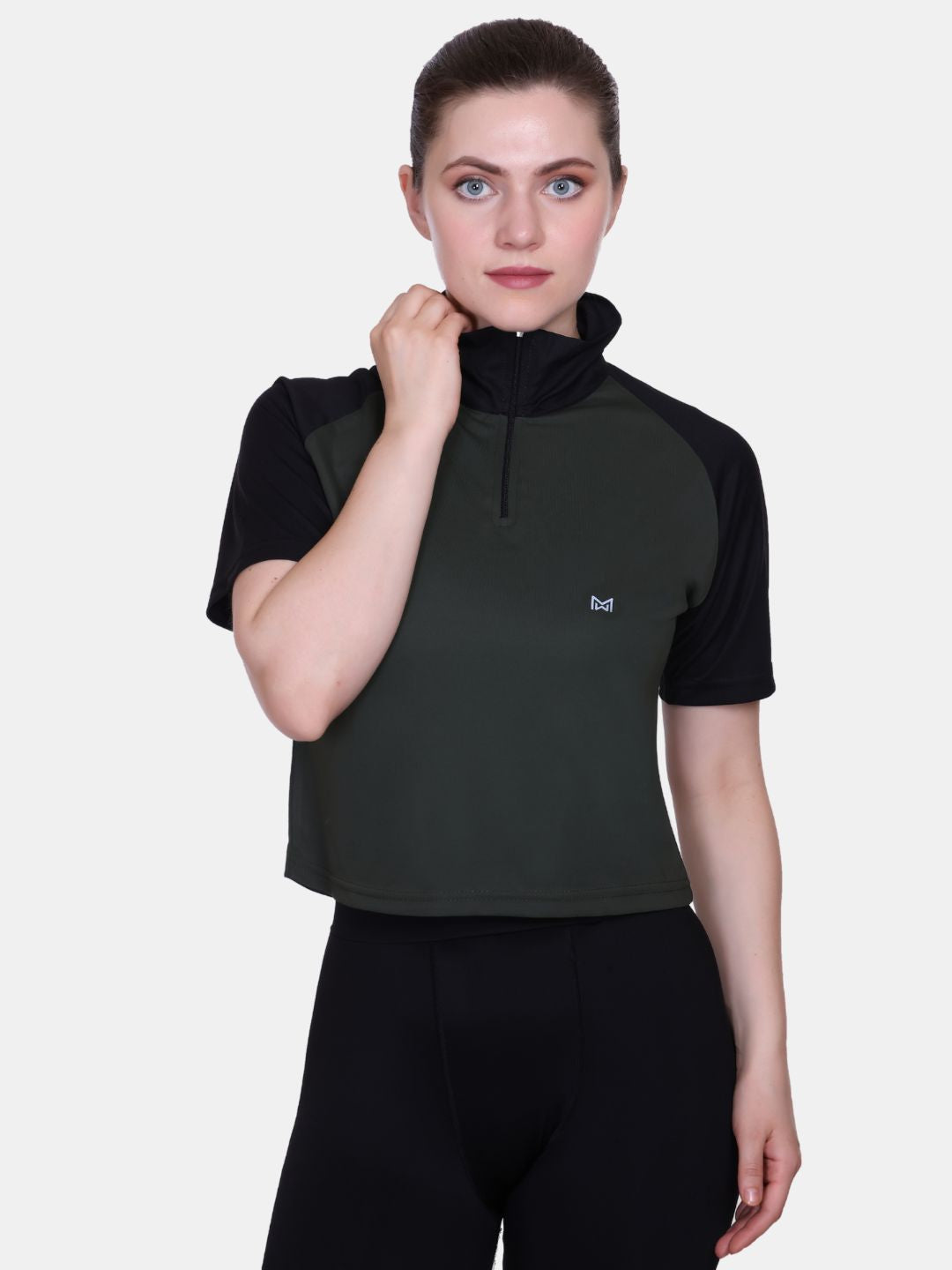 White Moon Women Crop Gym T Shrit/ Top (Olive)