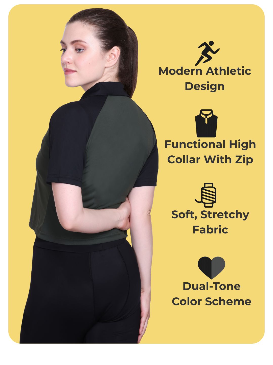 White Moon Women Crop Gym T Shrit/ Top (Olive)