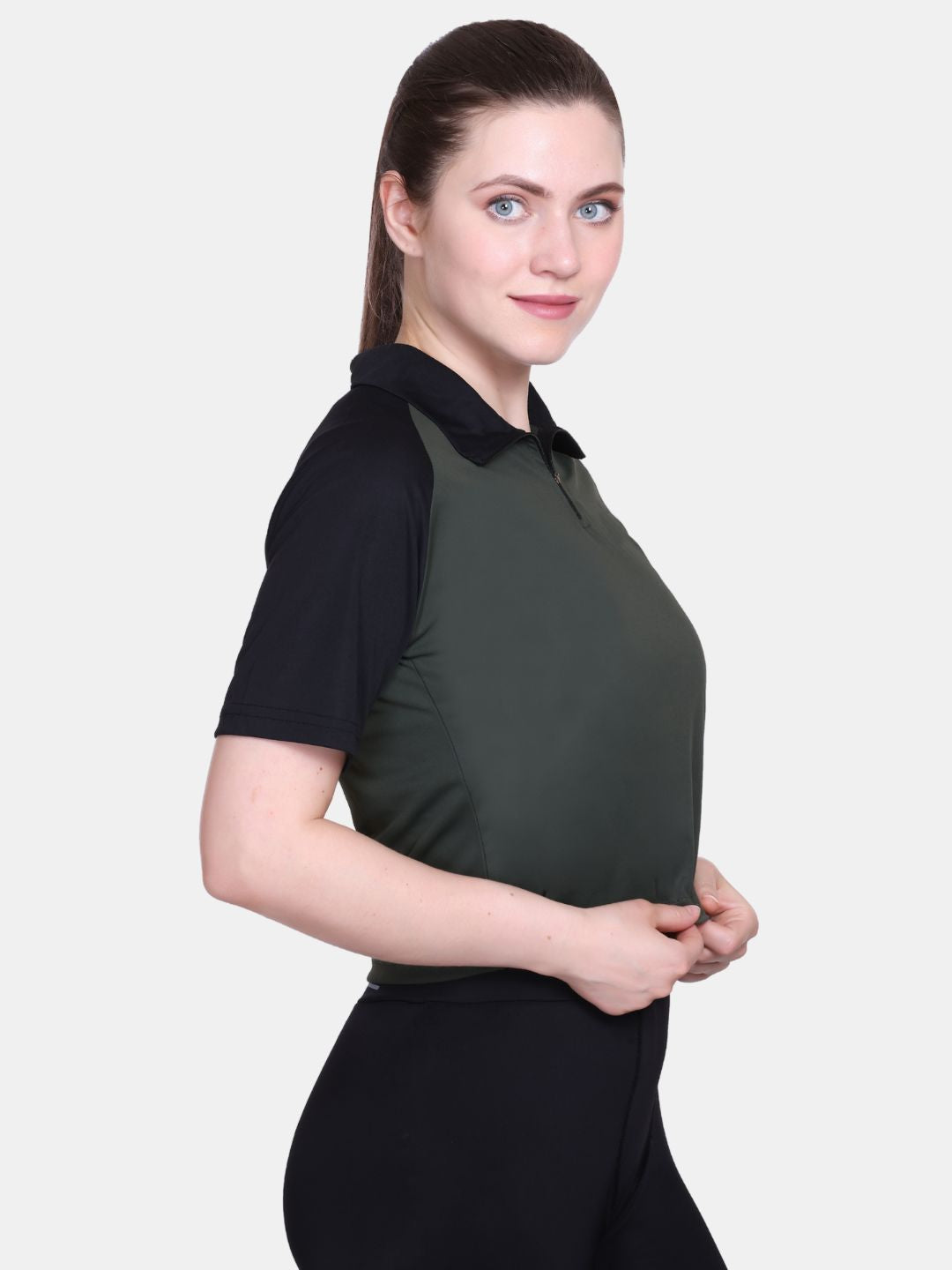White Moon Women Crop Gym T Shrit/ Top (Olive)