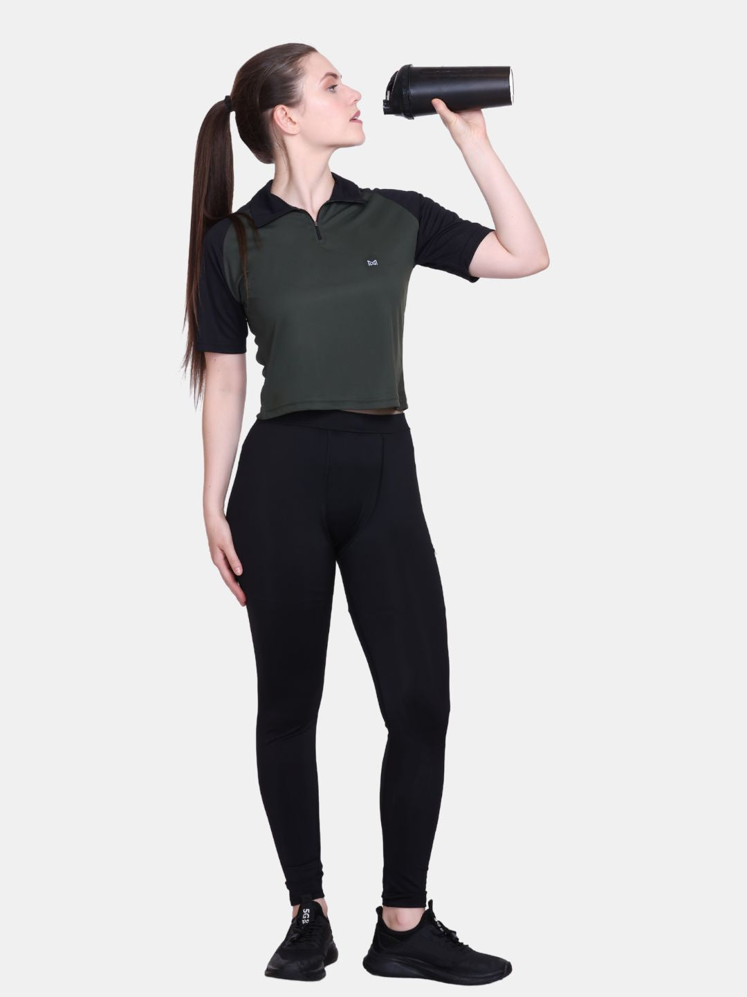 White Moon Women Crop Gym T Shrit/ Top (Olive)