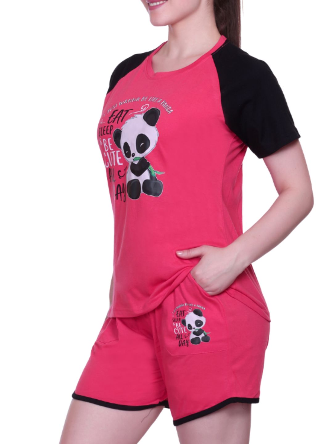 White Moon Women's Cotton Half Sleeve T-Shirt & Short Pyjama Set (Rani)
