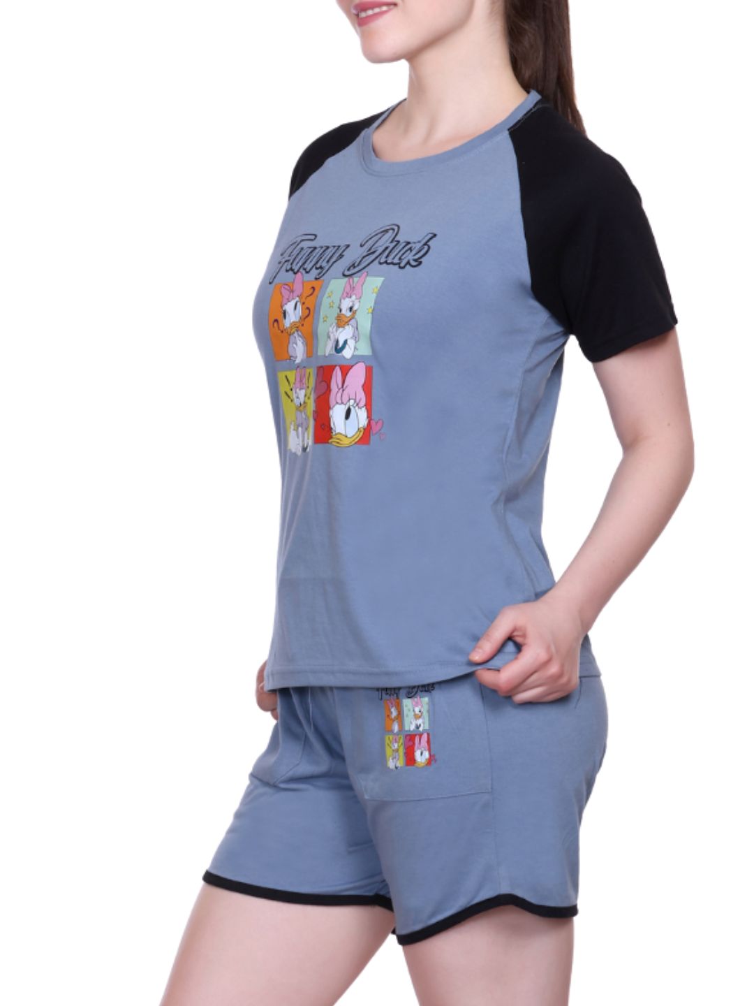 White Moon Women's Cotton Half Sleeve T-Shirt & Short Pyjama Set (Grey)