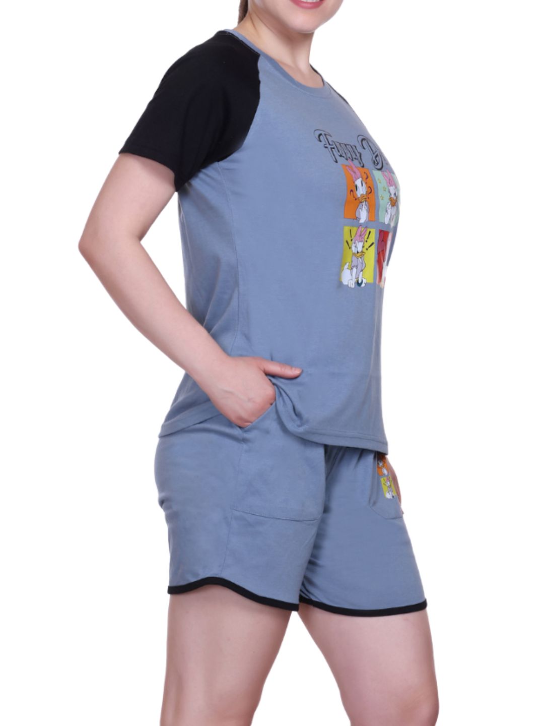White Moon Women's Cotton Half Sleeve T-Shirt & Short Pyjama Set (Grey)