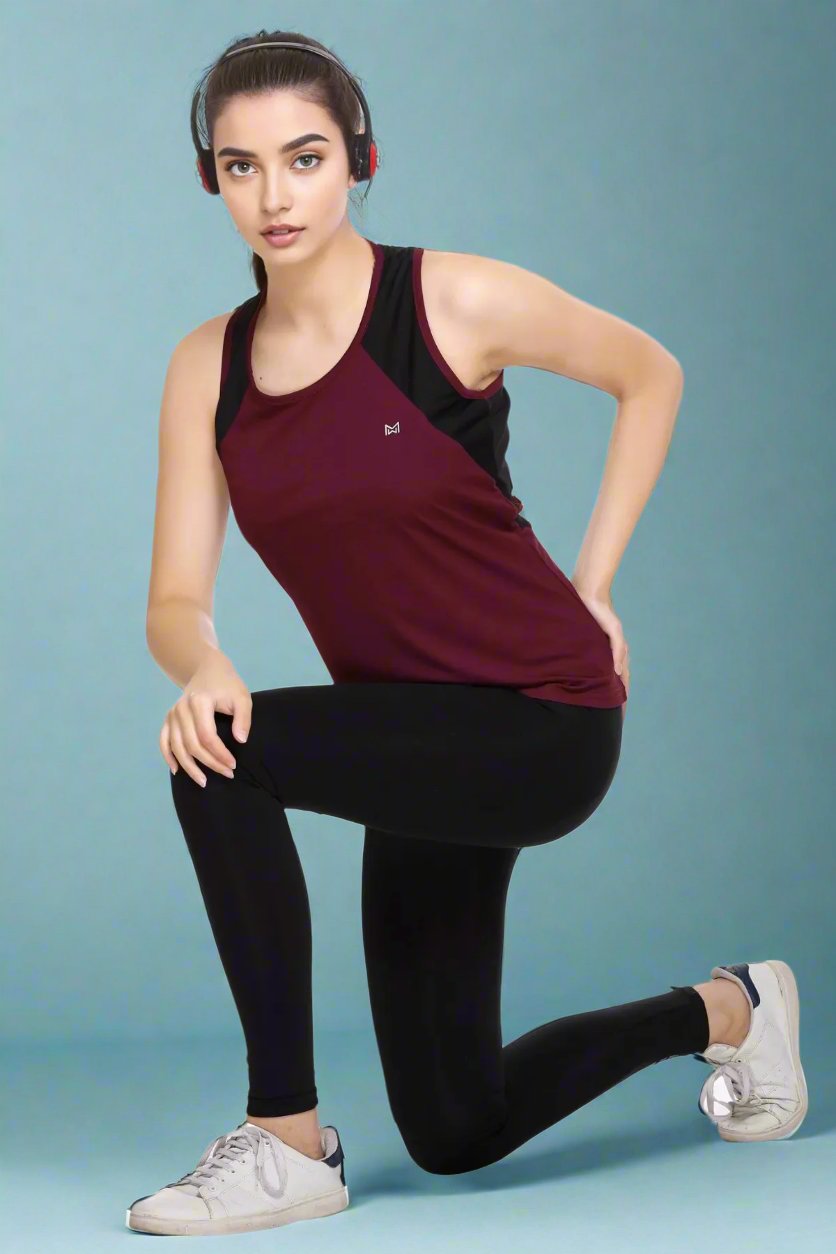 White Moon Women's Dry Fit Polyester Sleeveless T-Shirt (Maroon)