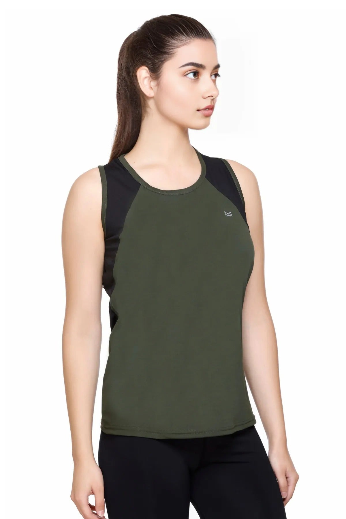 White Moon Women's Dry Fit Polyester Sleeveless T-Shirt (Olive)