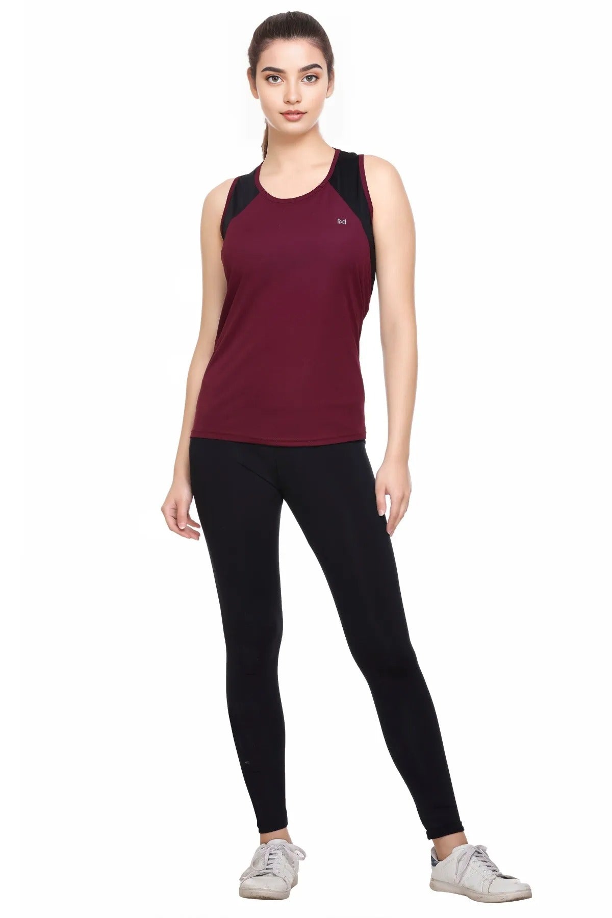 White Moon Women's Dry Fit Polyester Sleeveless T-Shirt (Maroon)