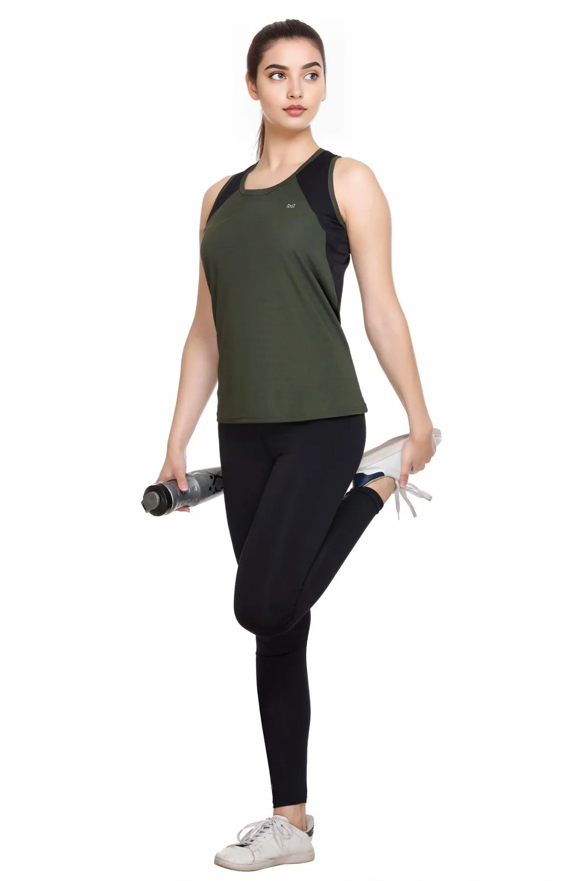 White Moon Women's Dry Fit Polyester Sleeveless T-Shirt (Olive)