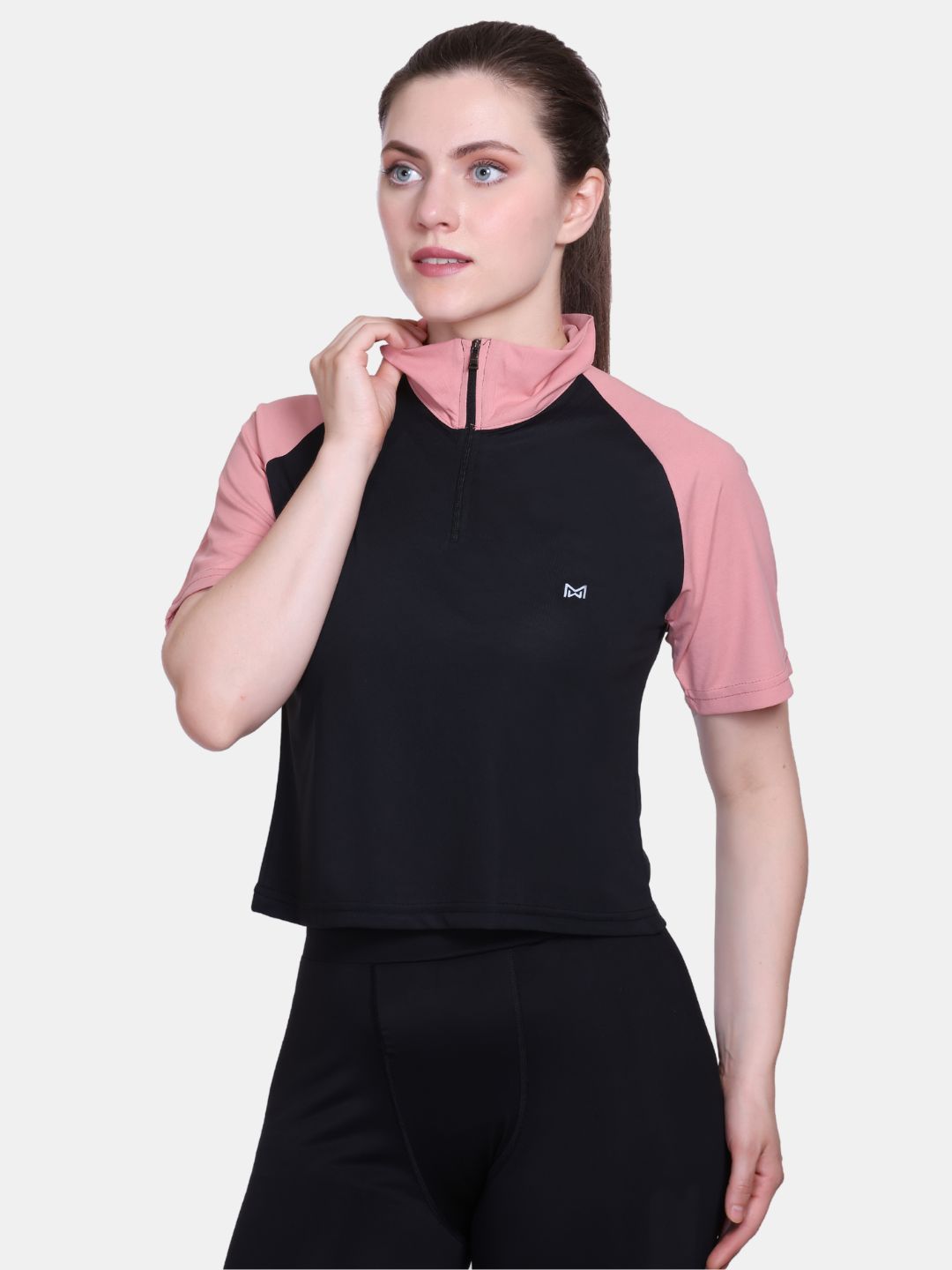White Moon Women Crop Gym T Shrit/ Top (Black)