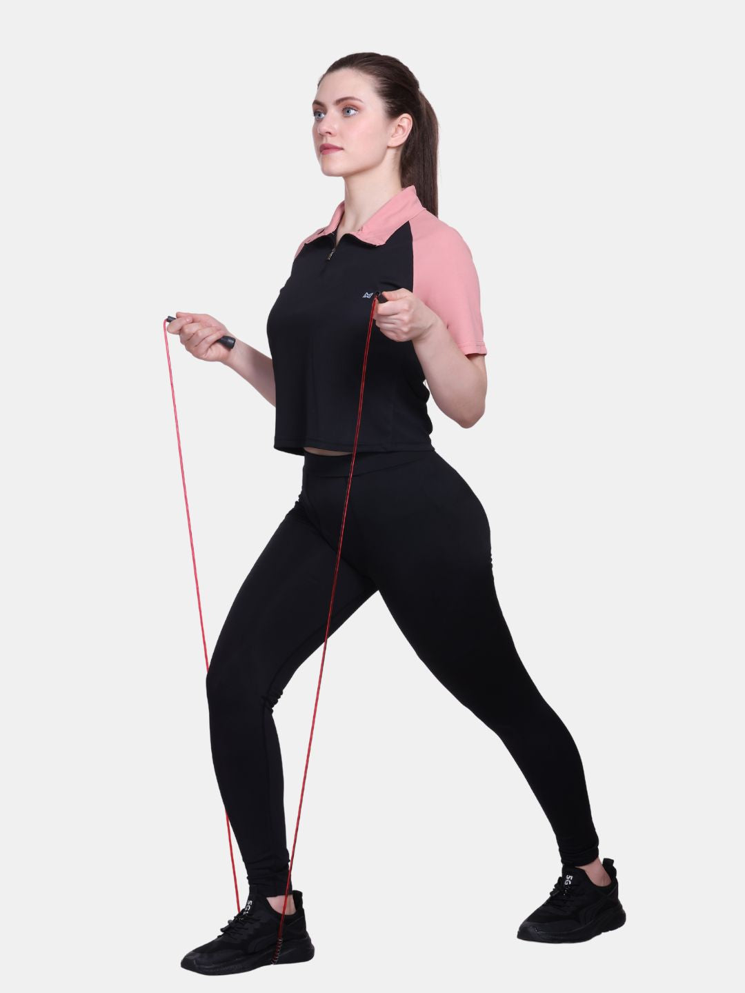 White Moon Women Crop Gym T Shrit/ Top (Black)