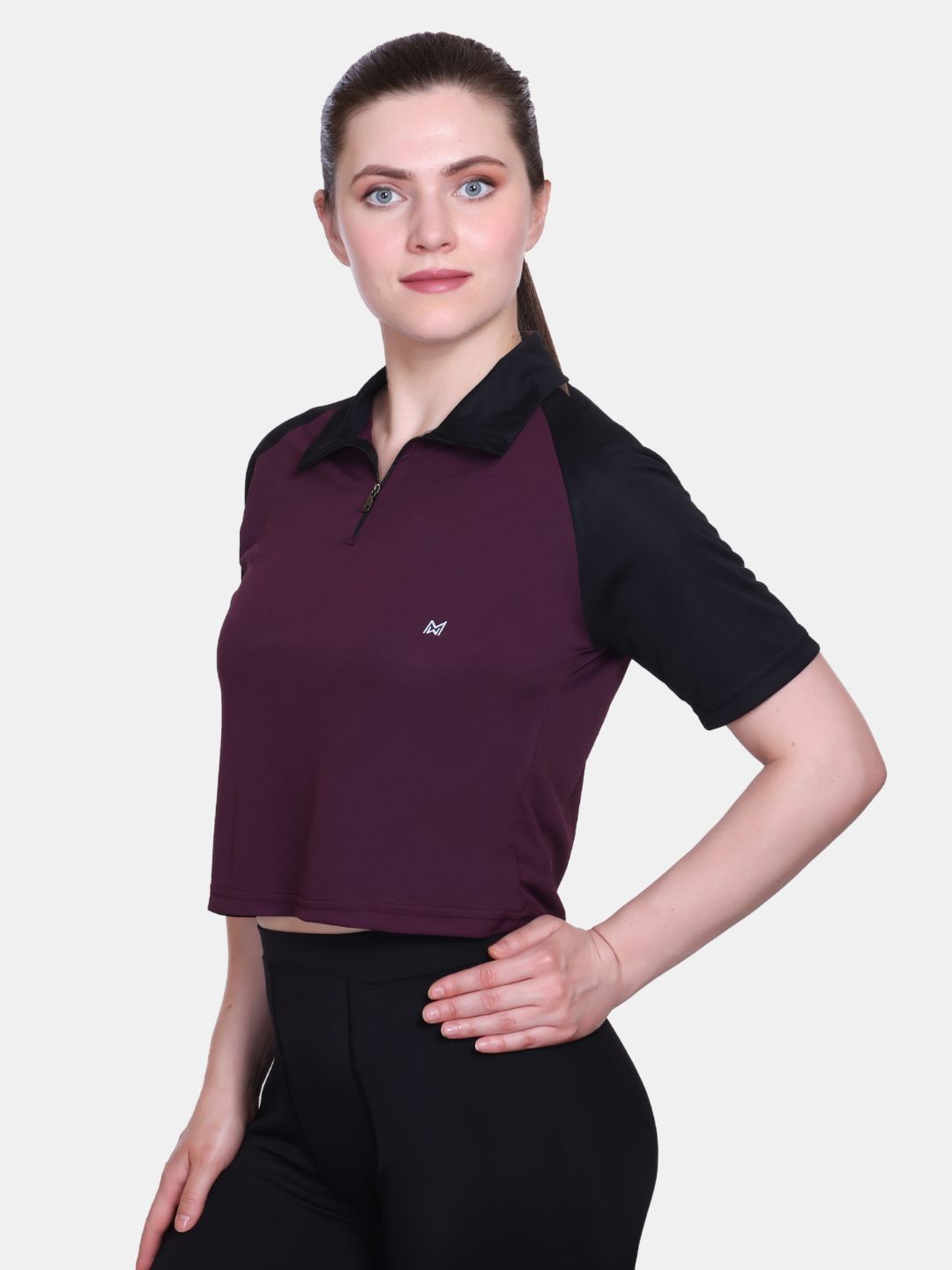 White Moon Women Crop Gym T Shrit/ Top (Maroon)