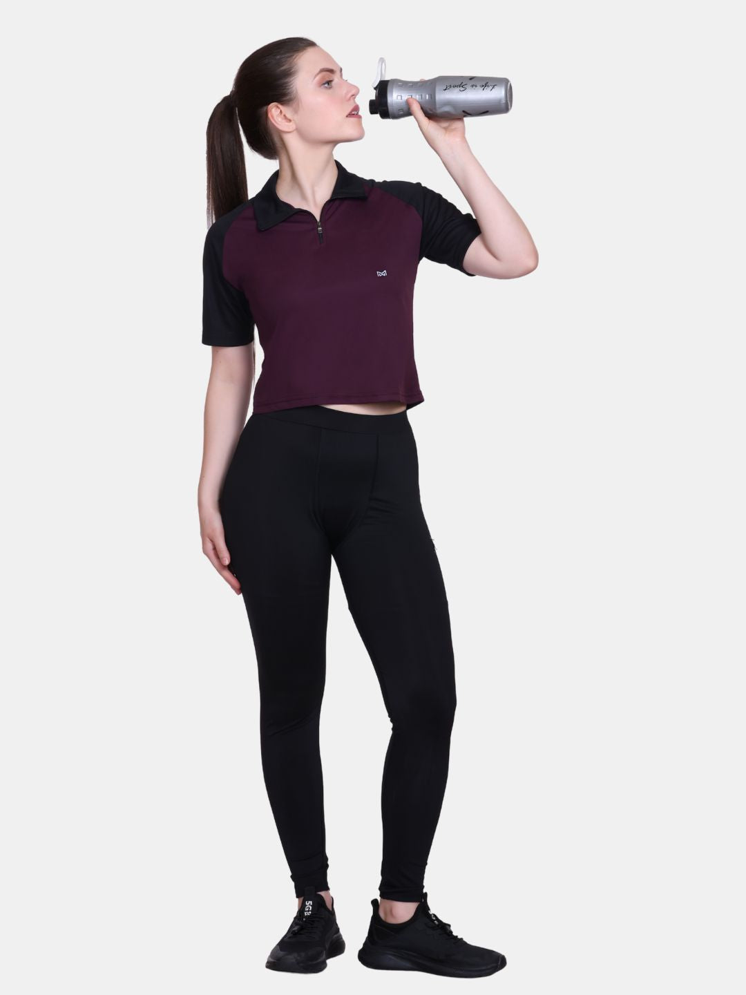 White Moon Women Crop Gym T Shrit/ Top (Maroon)