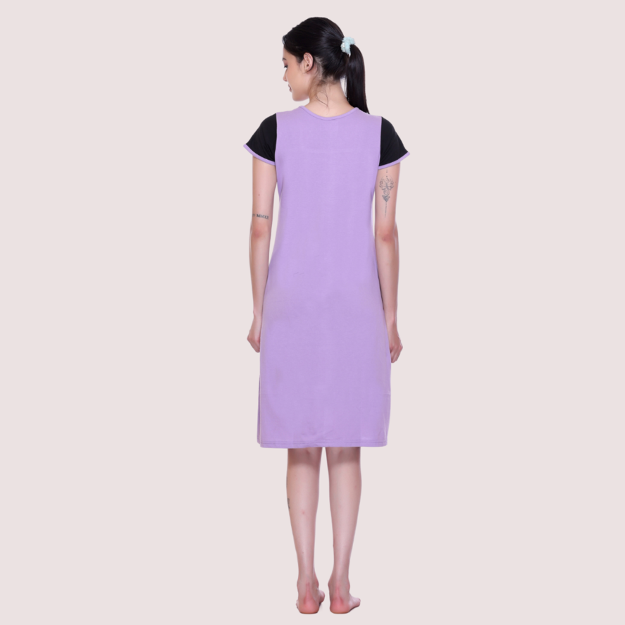 White Moon Move Knee Length Nighty for Women with Pocket