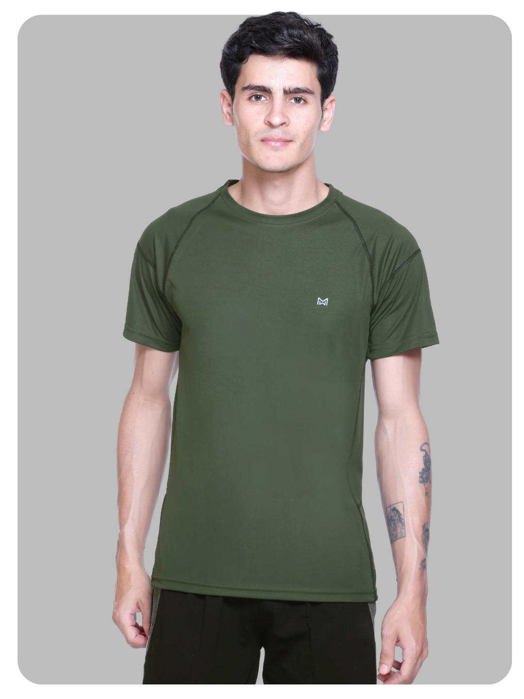 White Moon Gym T Shirt for Men Workout (Olive)