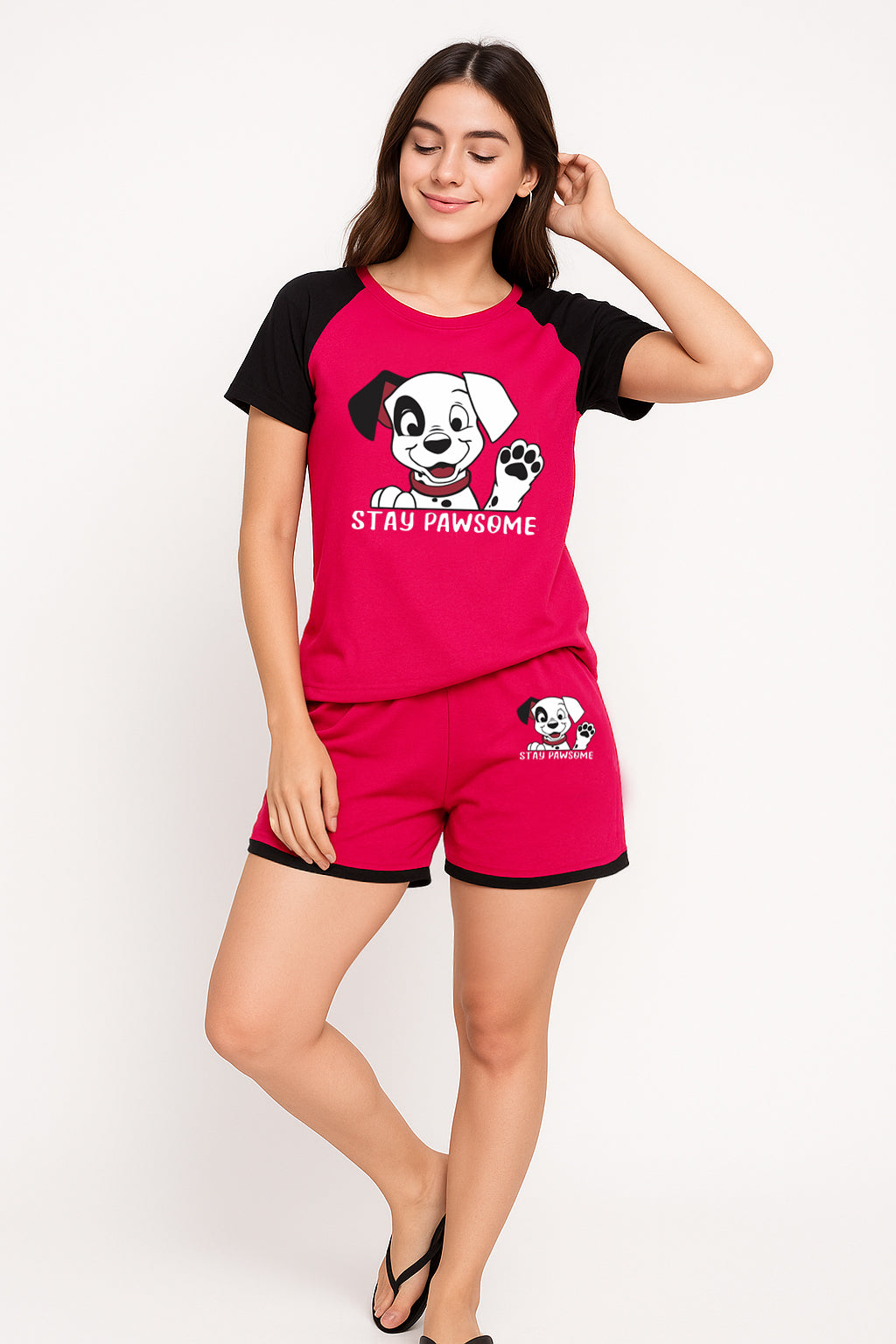 White Moon Women's Cotton Half Sleeve T-Shirt & Short Pyjama Set (Pink)