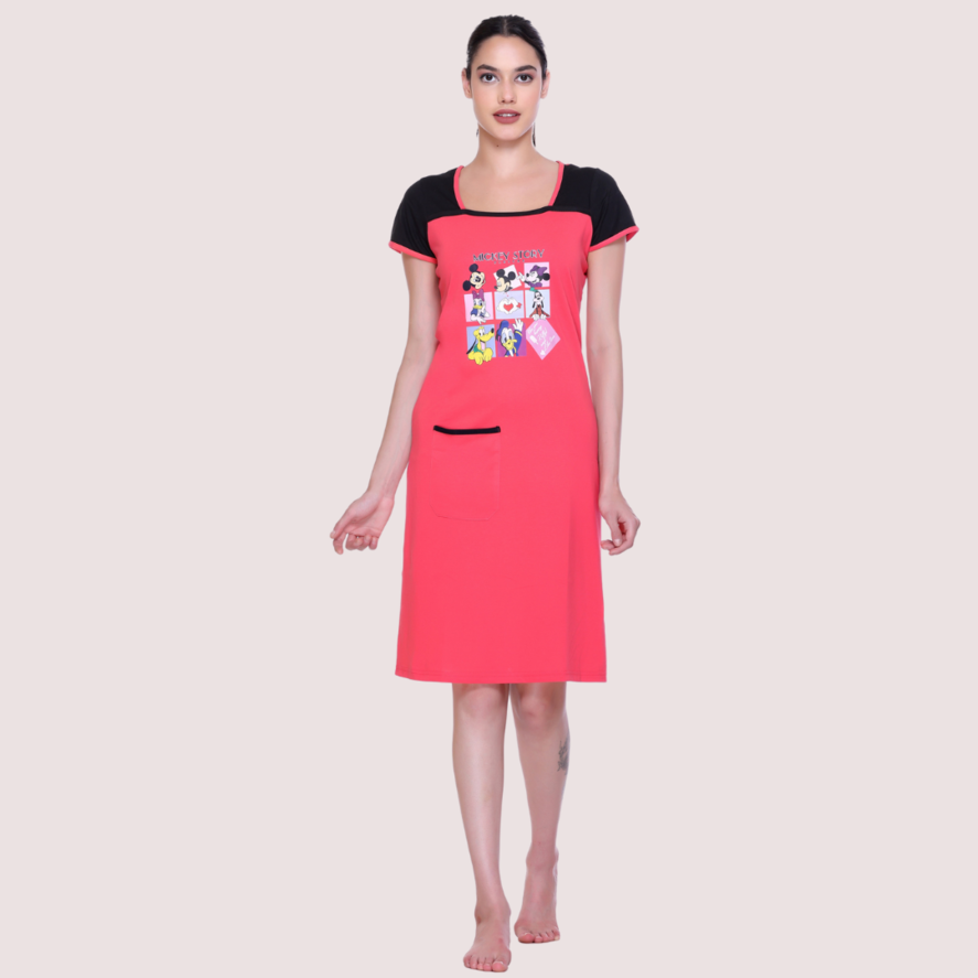 White Moon Rani Knee Length Nighty for Women with Pocket