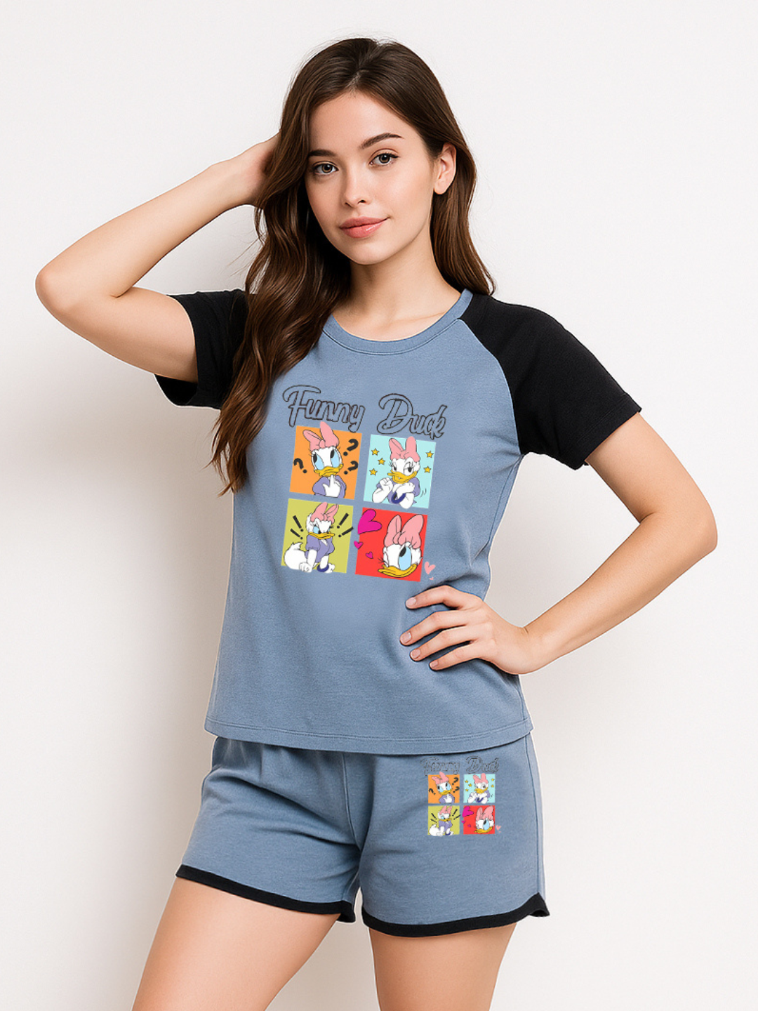 White Moon Women's Cotton Half Sleeve T-Shirt & Short Pyjama Set (Grey)