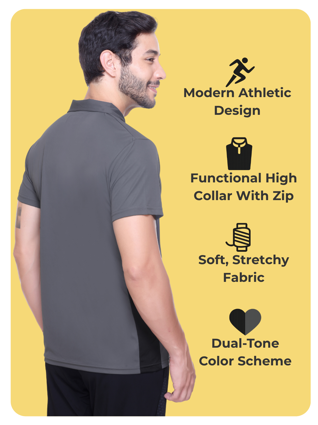 White Moon Gym T Shirt for Men Workout - Running, Dryfit Tshirt for Men (Grey)