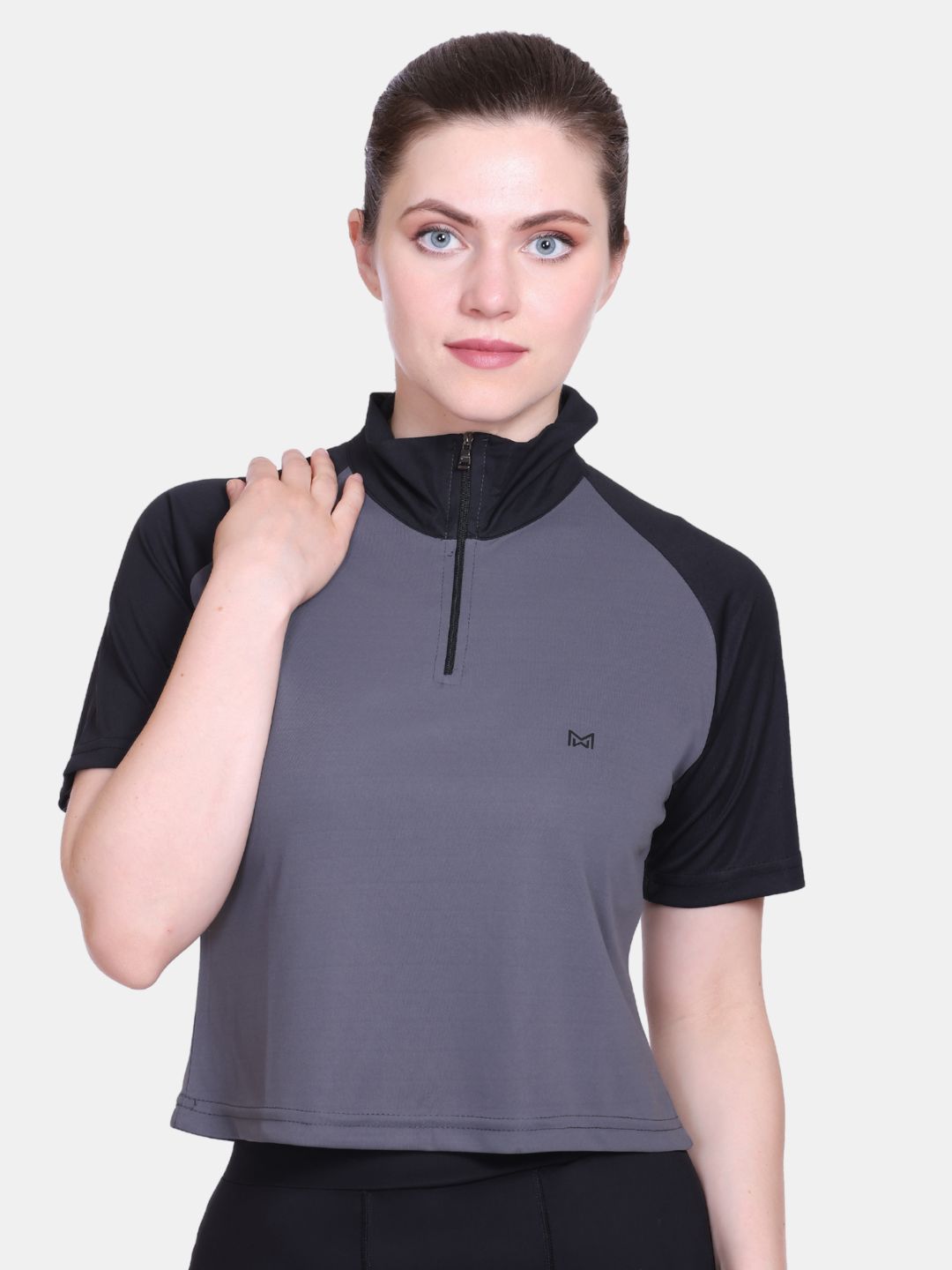 White Moon Women Crop Gym T Shrit/ Top (Grey)
