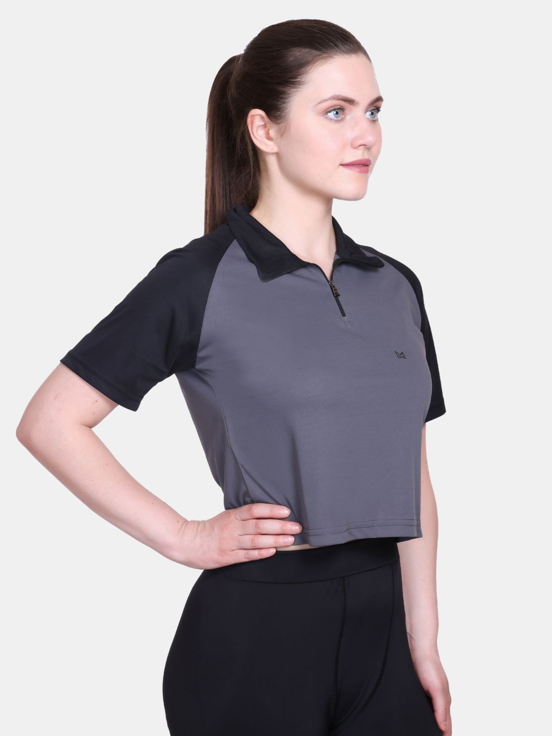 White Moon Women Crop Gym T Shrit/ Top (Grey)