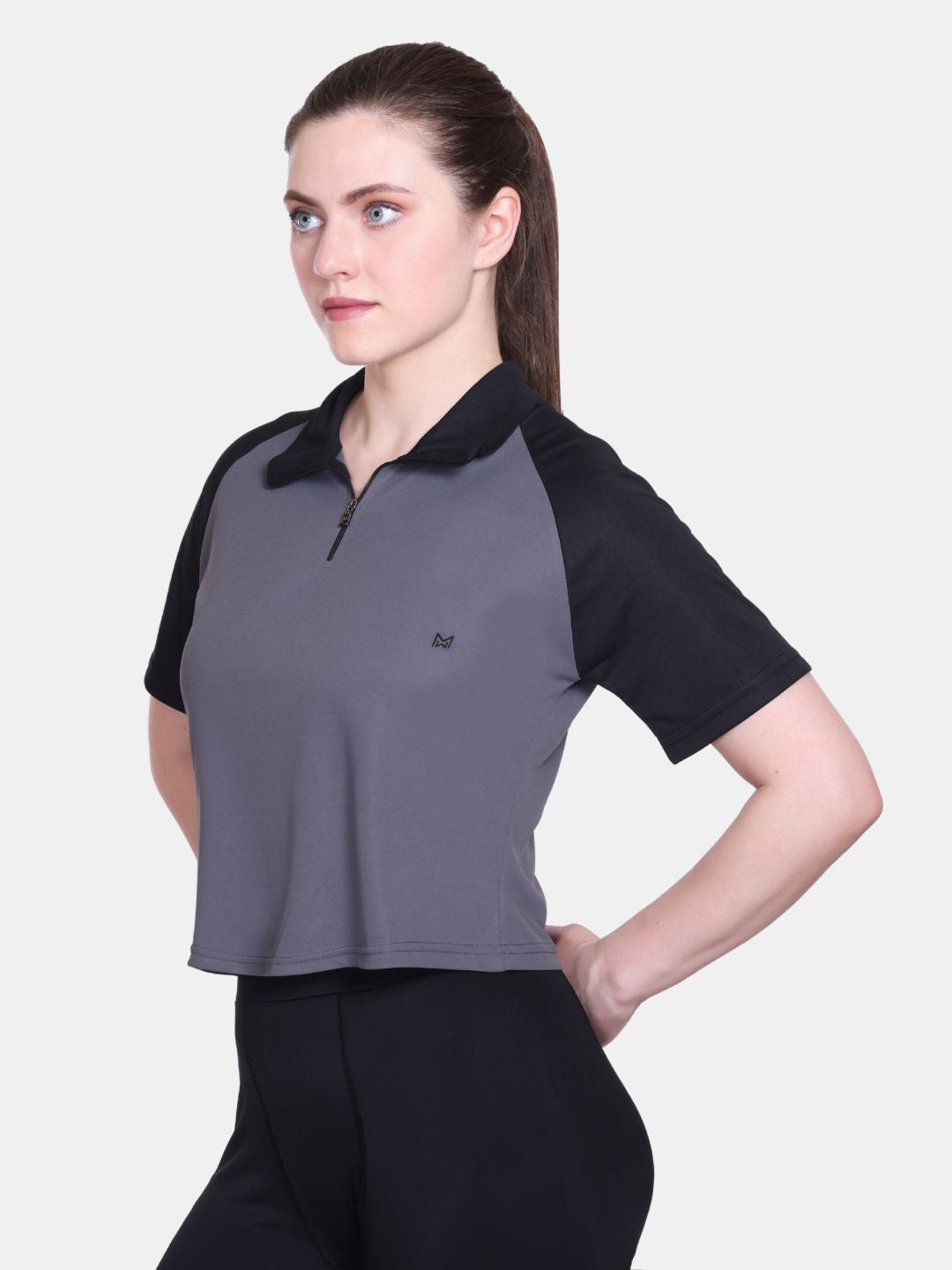 White Moon Women Crop Gym T Shrit/ Top (Grey)