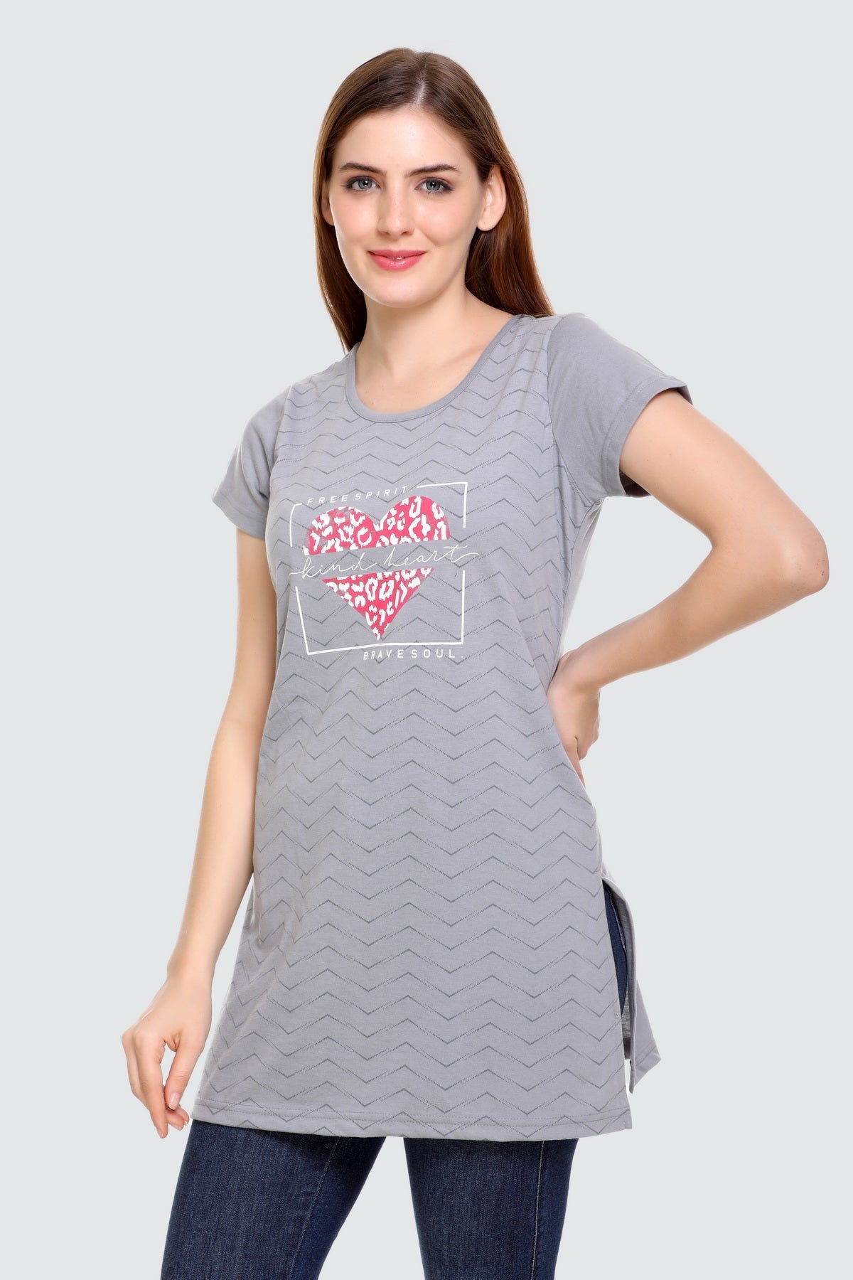 White Moon Cotton Casual Women Long T Shirts (Steel grey) whitemoon.in