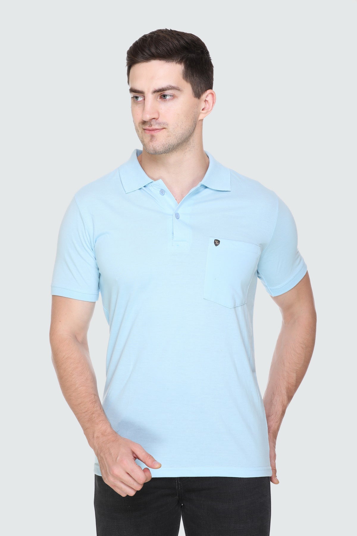 White Moon Men Tshirt Cotton Solid Regular Fit Polo T-Shirt (Sky) whitemoon.in