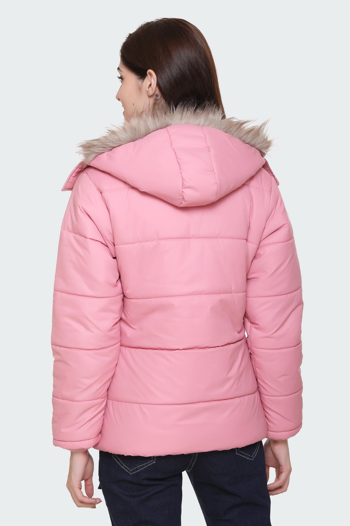 White Moon Nylon Winter Zipper Hood Ladies Jacket (Pink) whitemoon.in