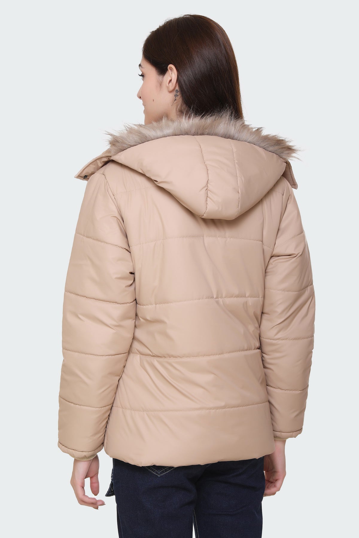 White Moon Nylon Winter Zipper Hood Women Jackets (Camel) whitemoon.in